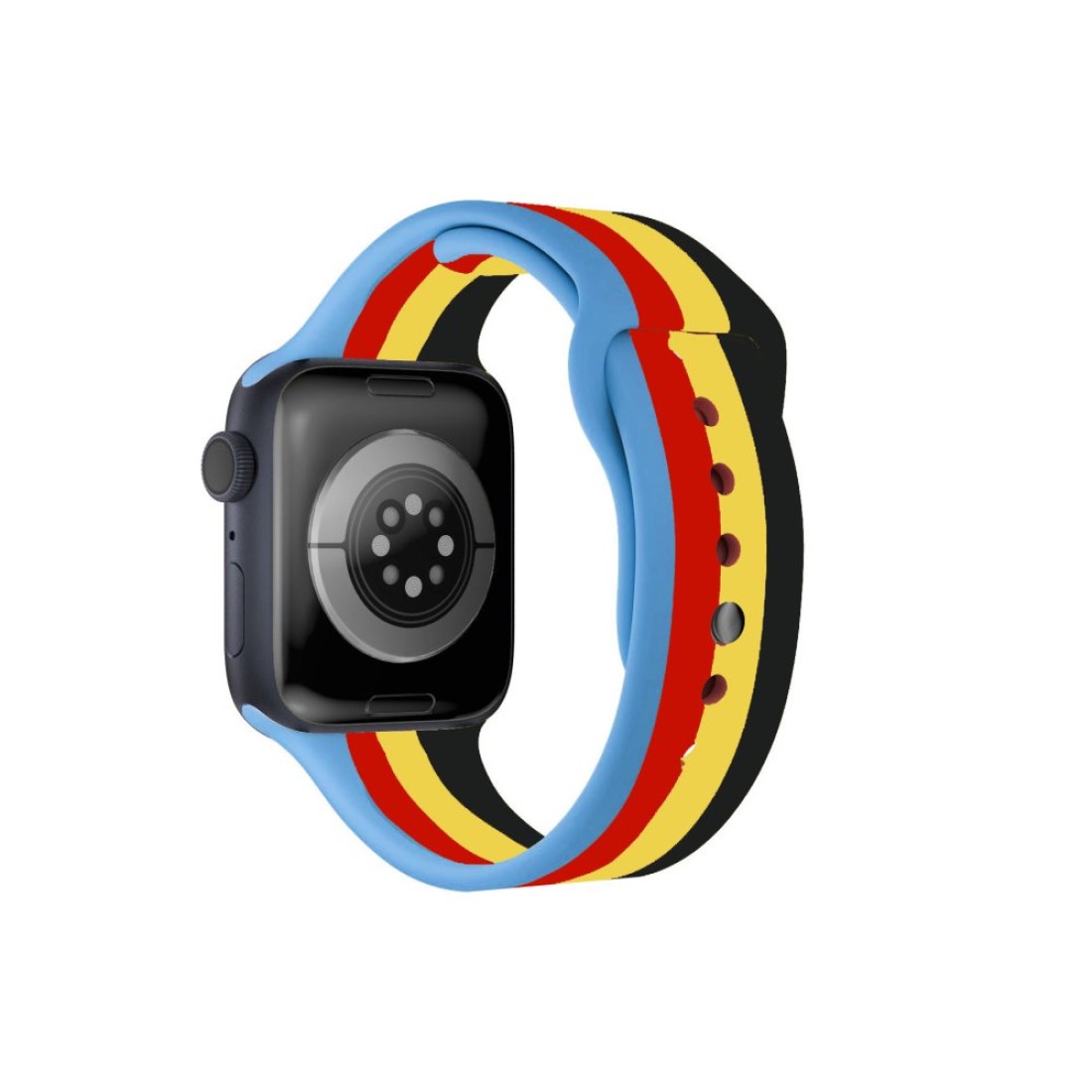  Apple Watch 38mm Gökkuşağı Org Kordon - Siyah-Mavi