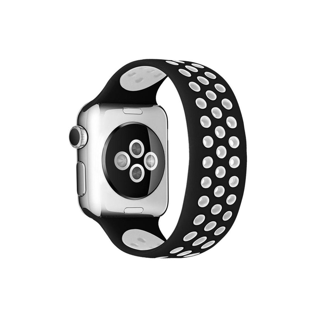 Apple Watch 38mm Ayarlı Delikli Silikon Kordon - Siyah-Beyaz