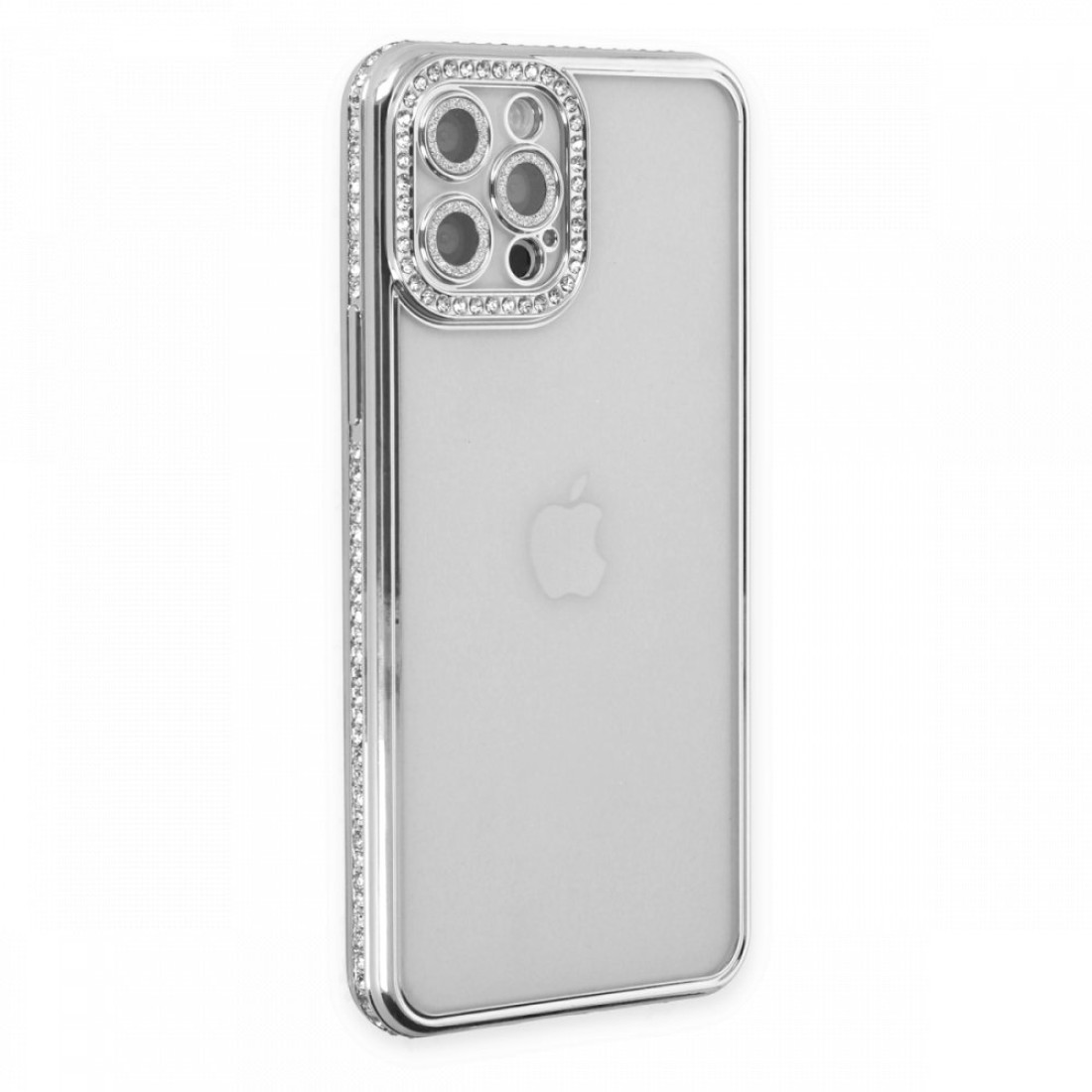  iPhone 12 Pro Kılıf Joke Taşlı Silikon - Gümüş
