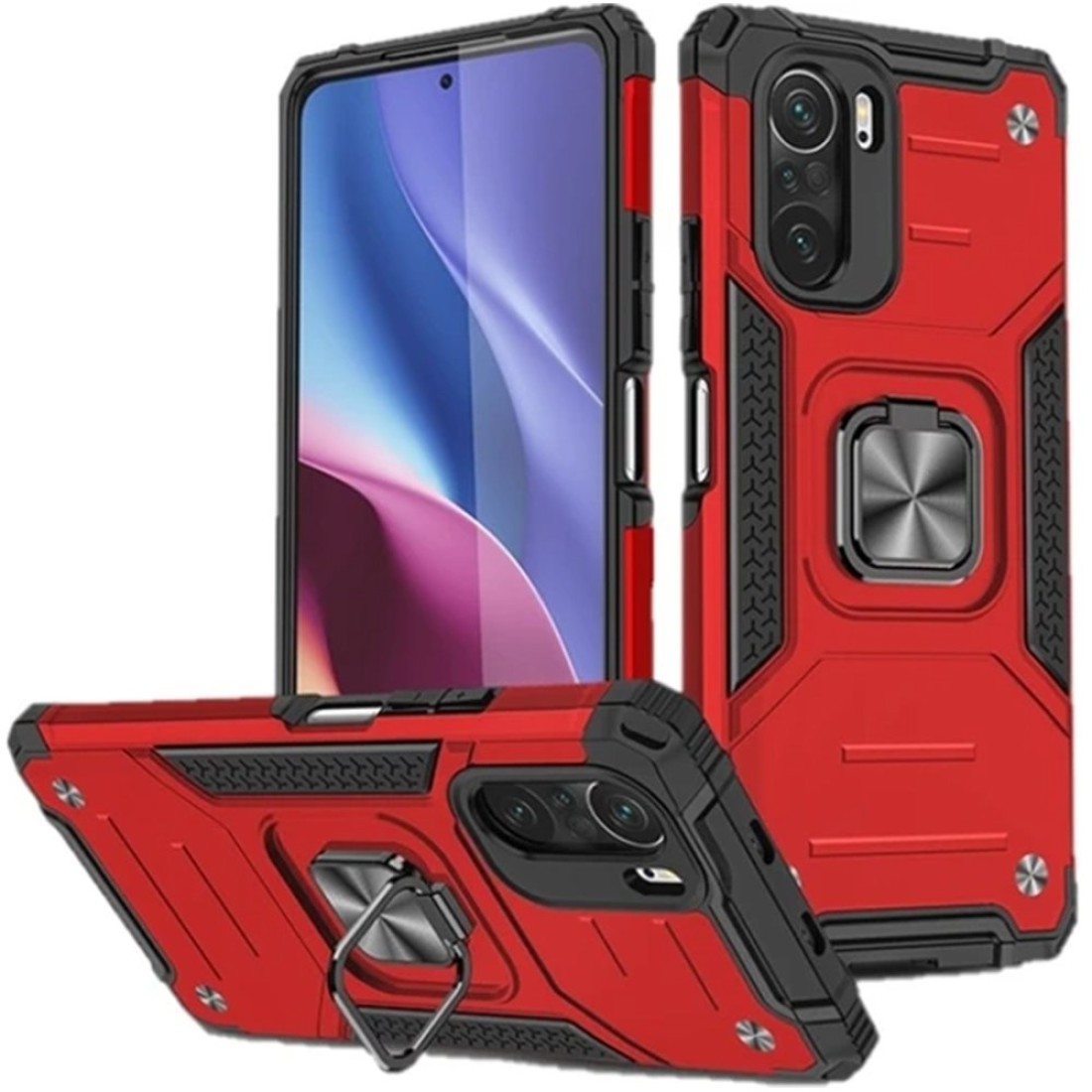  Xiaomi Redmi K40 Kılıf Zegna Yüzüklü Silikon Kapak - Kırmızı