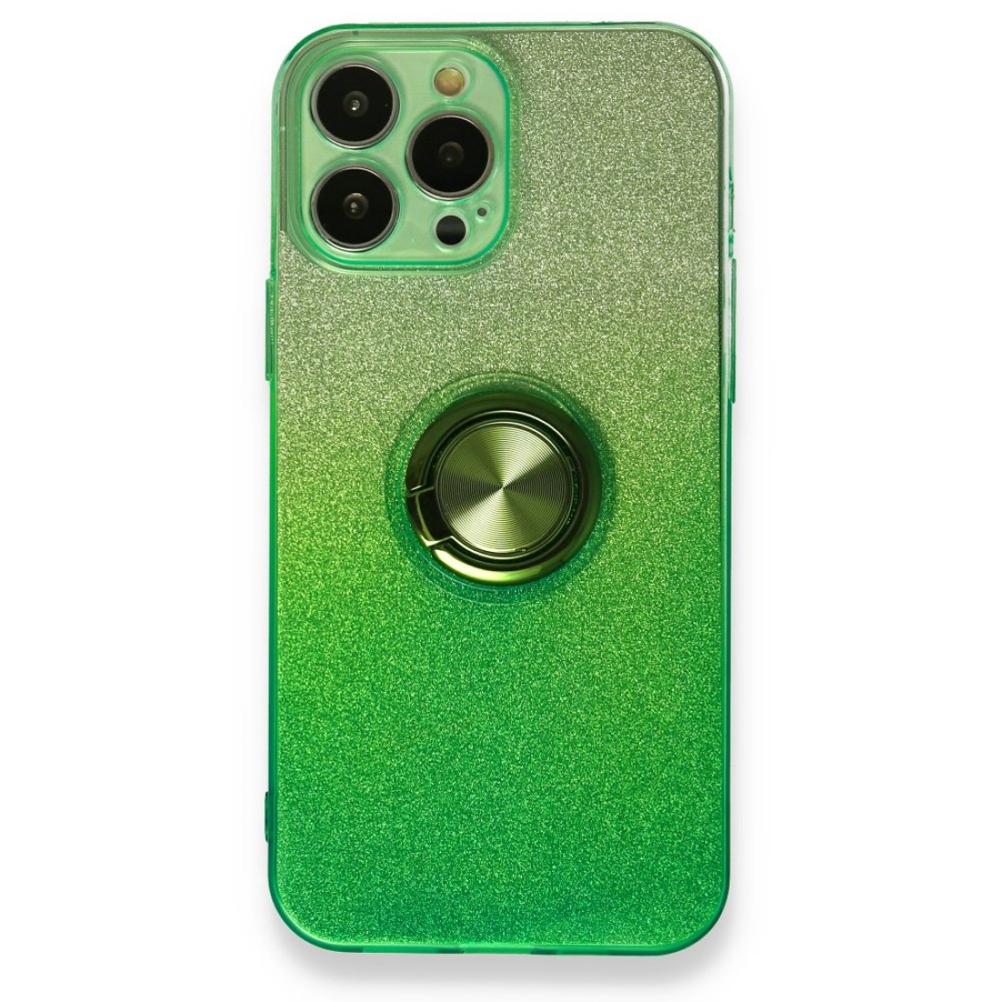  iPhone 13 Pro Max Kılıf Simli Yüzüklü Silikon - Yeşil
