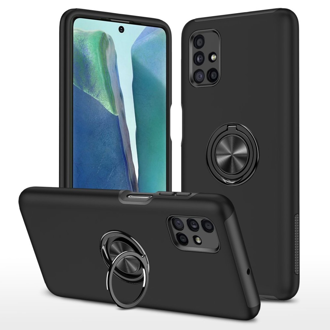  Samsung Galaxy M51 Kılıf Elit Yüzüklü Kapak - Siyah