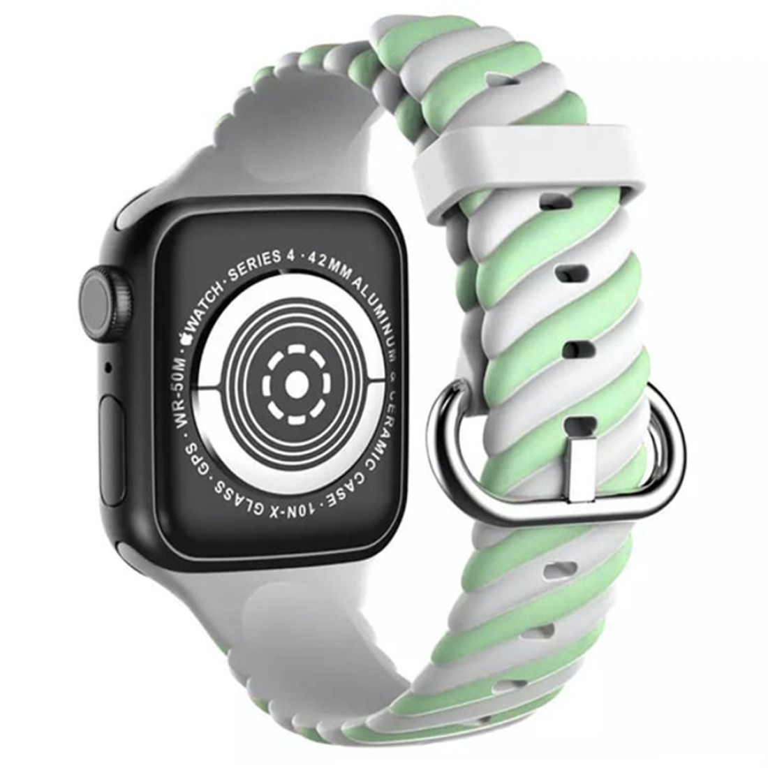  Apple Watch 38mm Çizgili Kordon - Yeşil-Beyaz