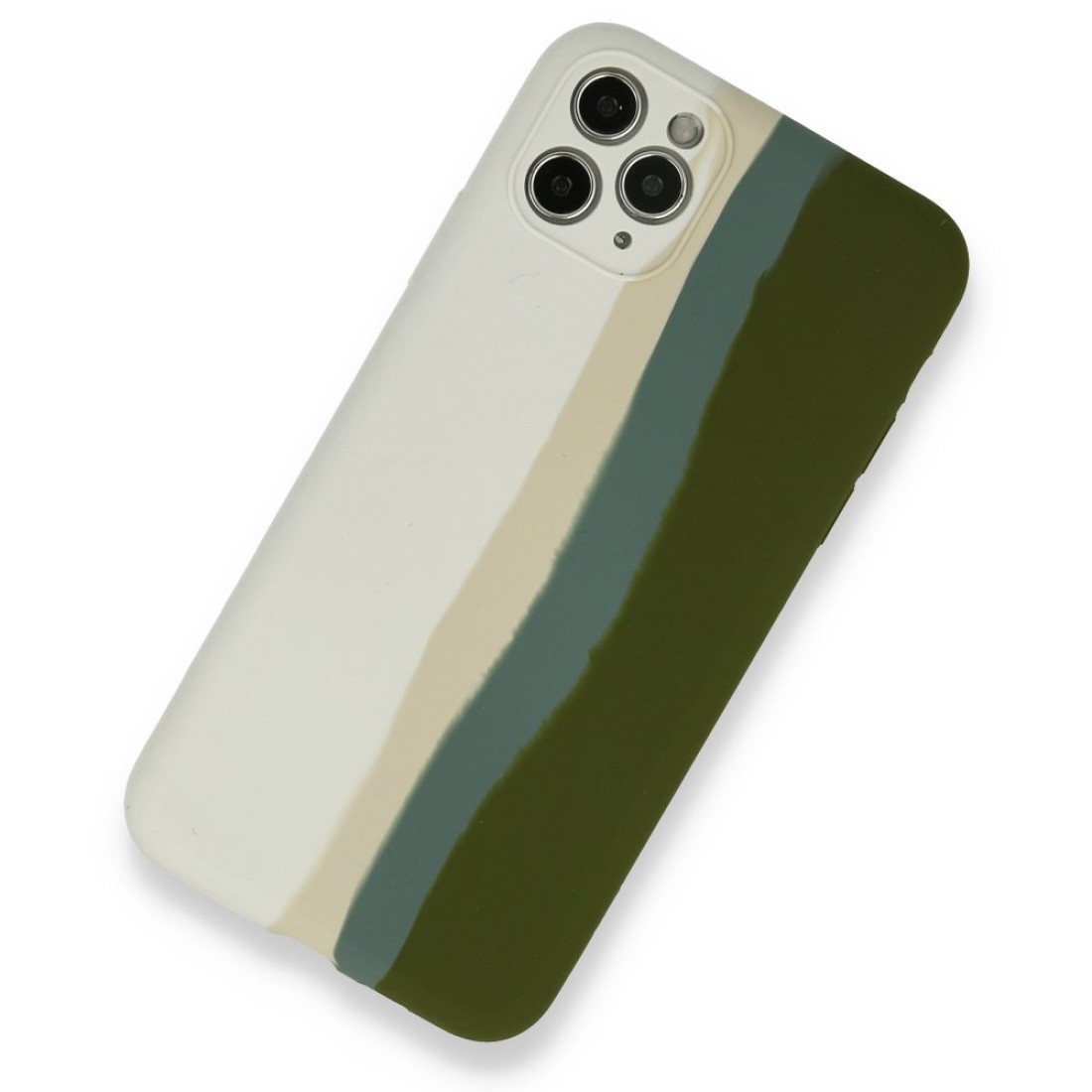  iPhone 11 Pro Kılıf Ebruli Lansman Silikon - Beyaz-Yeşil