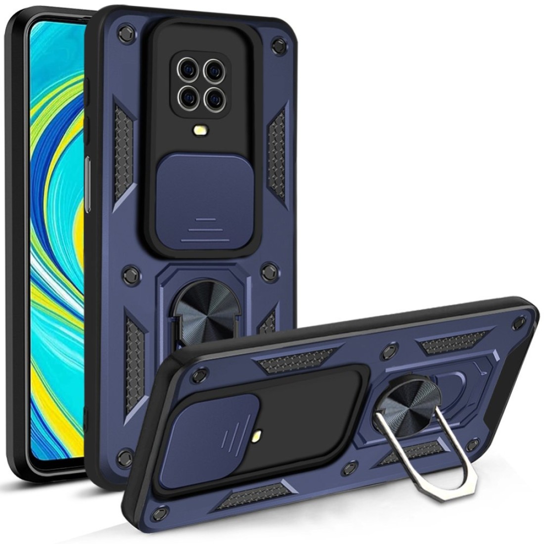  Xiaomi Redmi Note 9S Kılıf Pars Lens Yüzüklü Silikon - Lacivert
