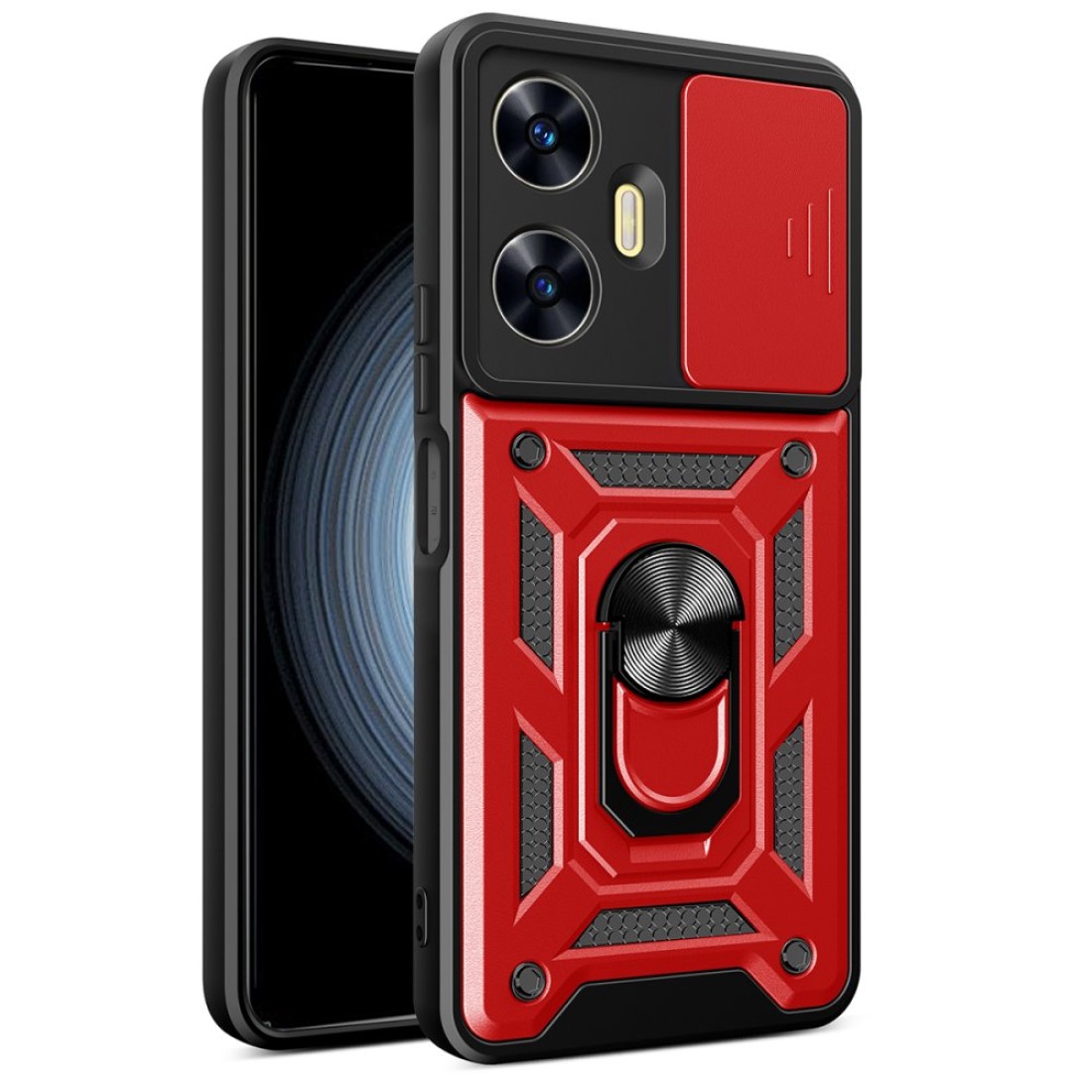  Realme C55 Kılıf Pars Lens Yüzüklü Silikon - Kırmızı