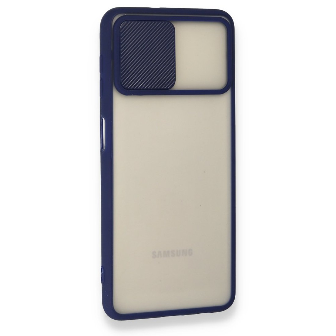  Samsung Galaxy M32 Kılıf Palm Buzlu Kamera Sürgülü Silikon - Lacivert