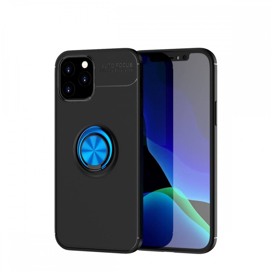  iPhone 12 Kılıf Range Yüzüklü Silikon - Siyah-Mavi