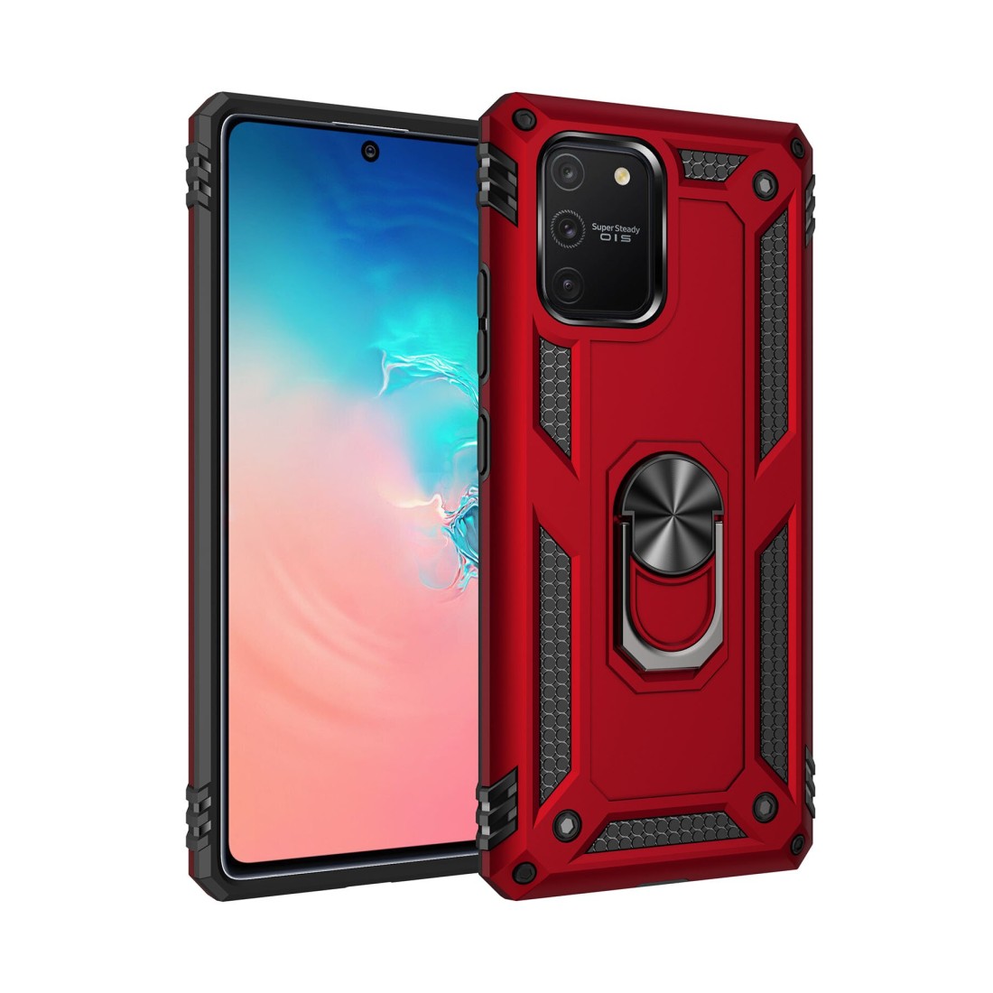  Samsung Galaxy A91 / S10 Lite Kılıf Sofya Yüzüklü Silikon Kapak - Kırmızı