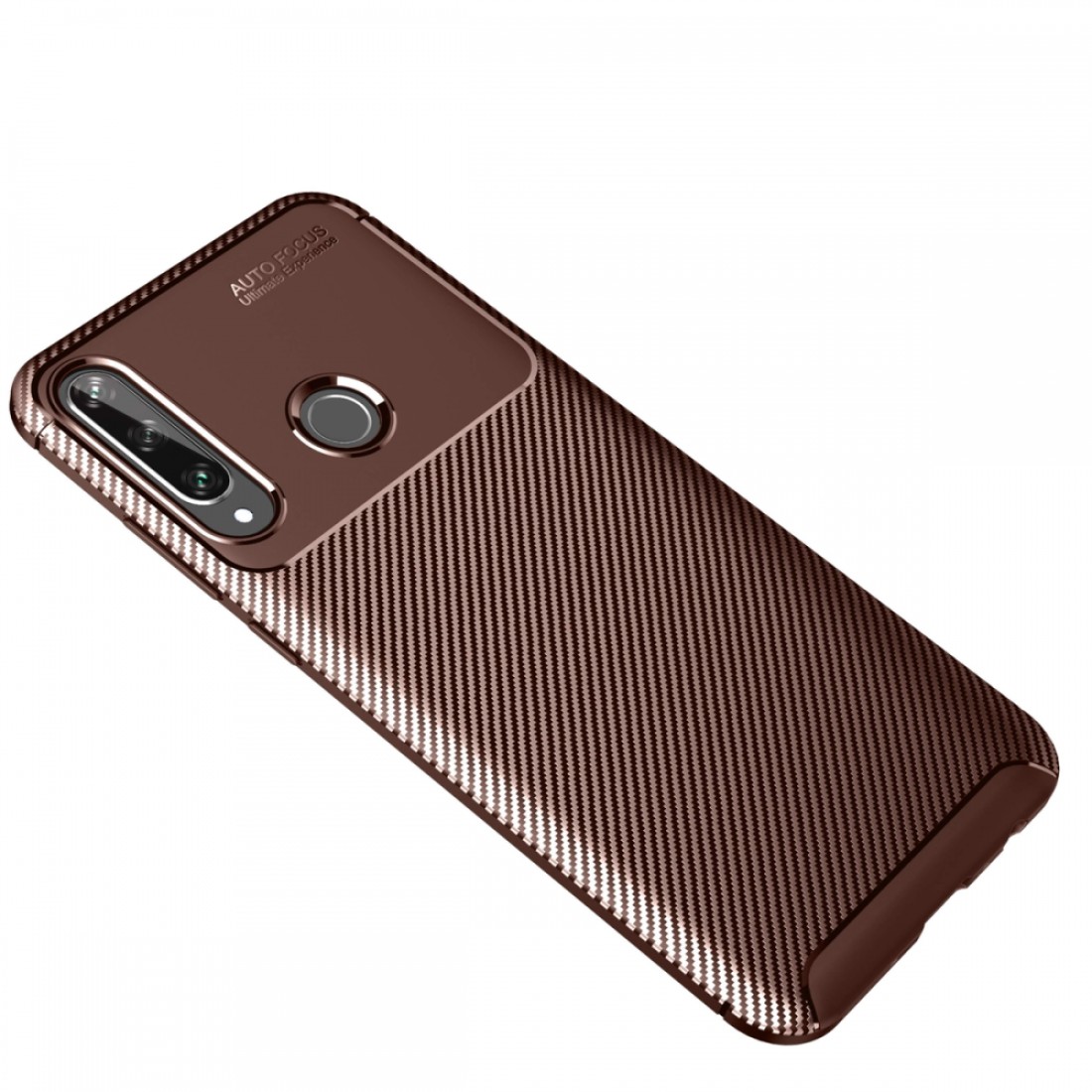  Huawei Y6P Kılıf Auto Focus Karbon Kapak - Kahverengi
