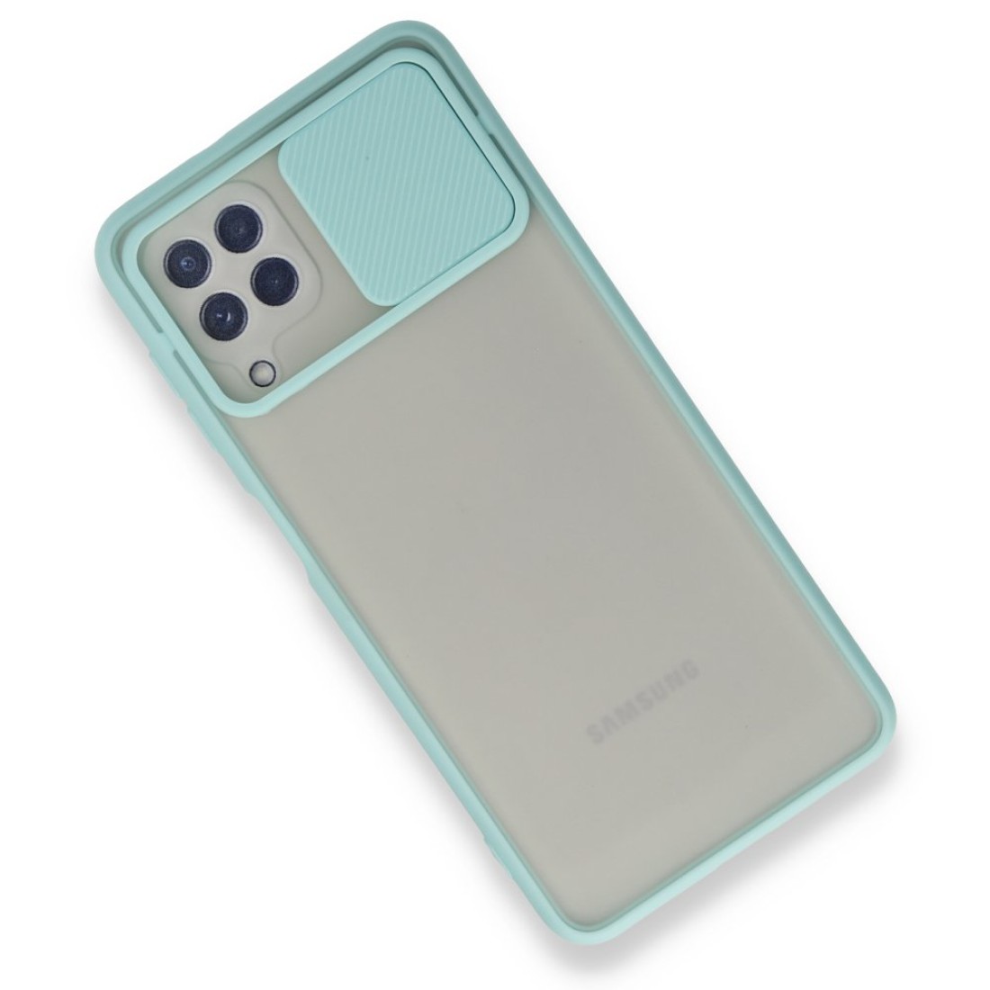  Samsung Galaxy M32 Kılıf Palm Buzlu Kamera Sürgülü Silikon - Turkuaz