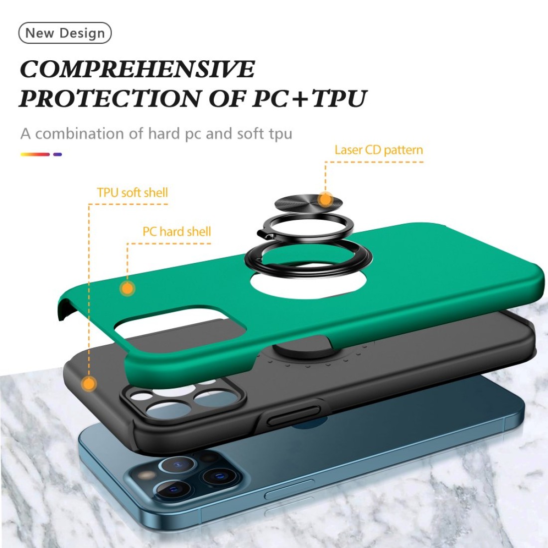 iPhone 12 Pro Kılıf Elit Yüzüklü Kapak - Yeşil iPhone 12 Pro Kılıf Elit Yüzüklü Kapak - Yeşil