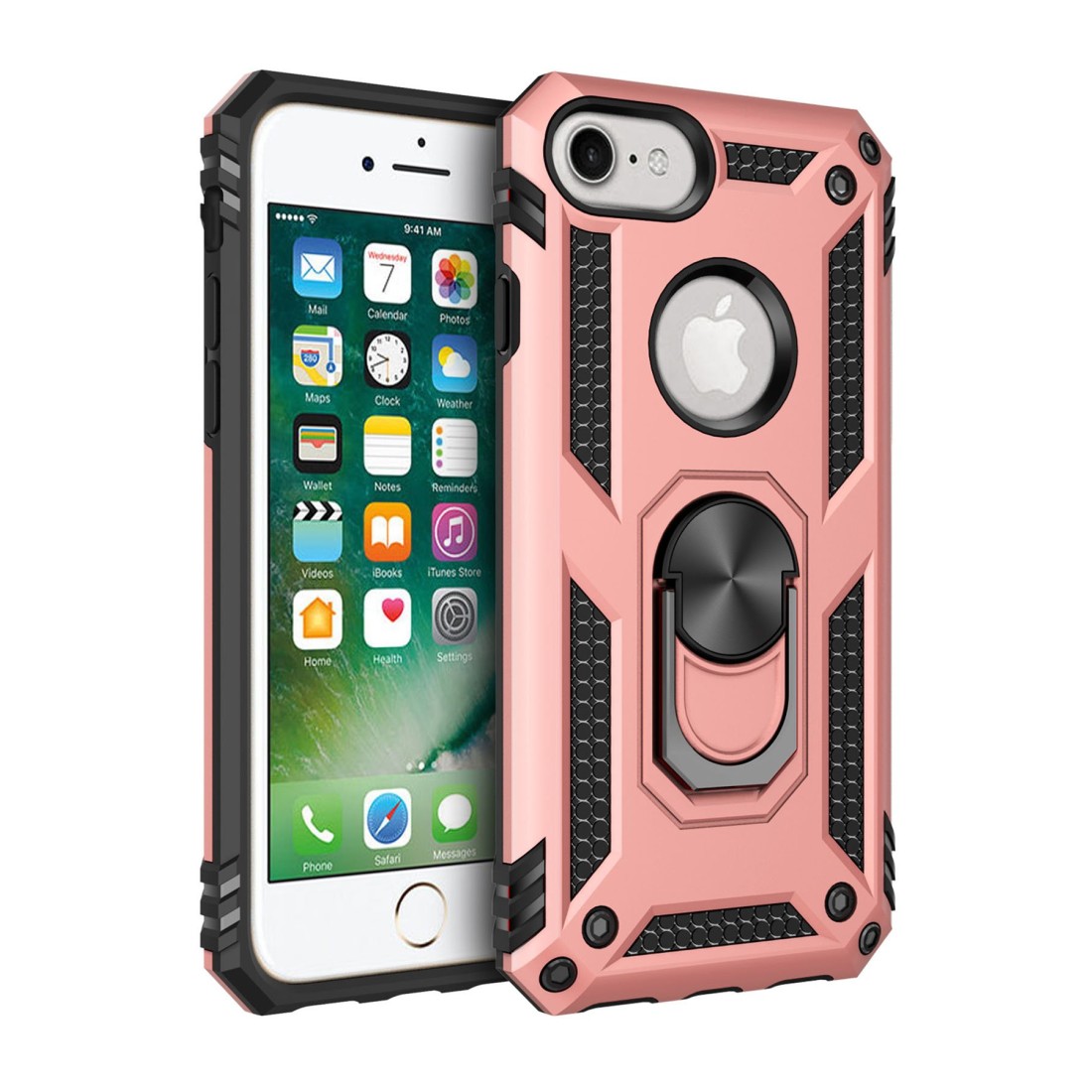  iPhone 8 Kılıf Sofya Yüzüklü Silikon Kapak - Rose