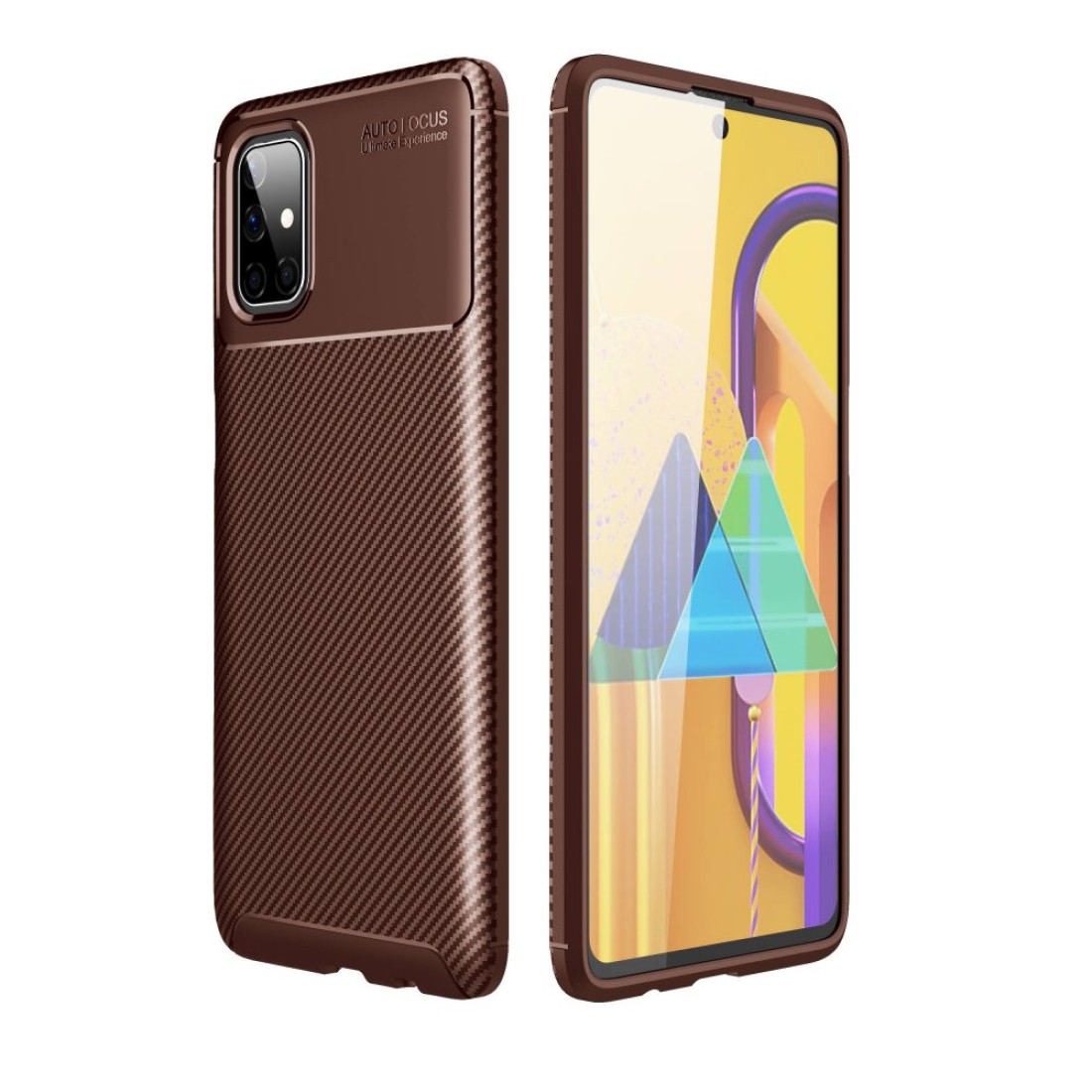  Samsung Galaxy M51 Kılıf Auto Focus Karbon Kapak - Kahverengi