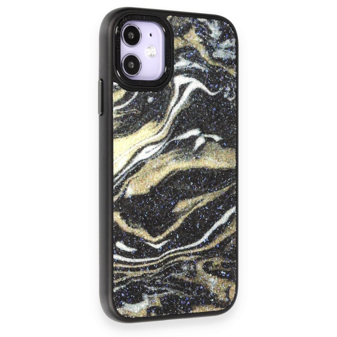 iPhone 12 Kılıf Moda Simli Kapak - Siyah iPhone 12 Kılıf Moda Simli Kapak - Siyah