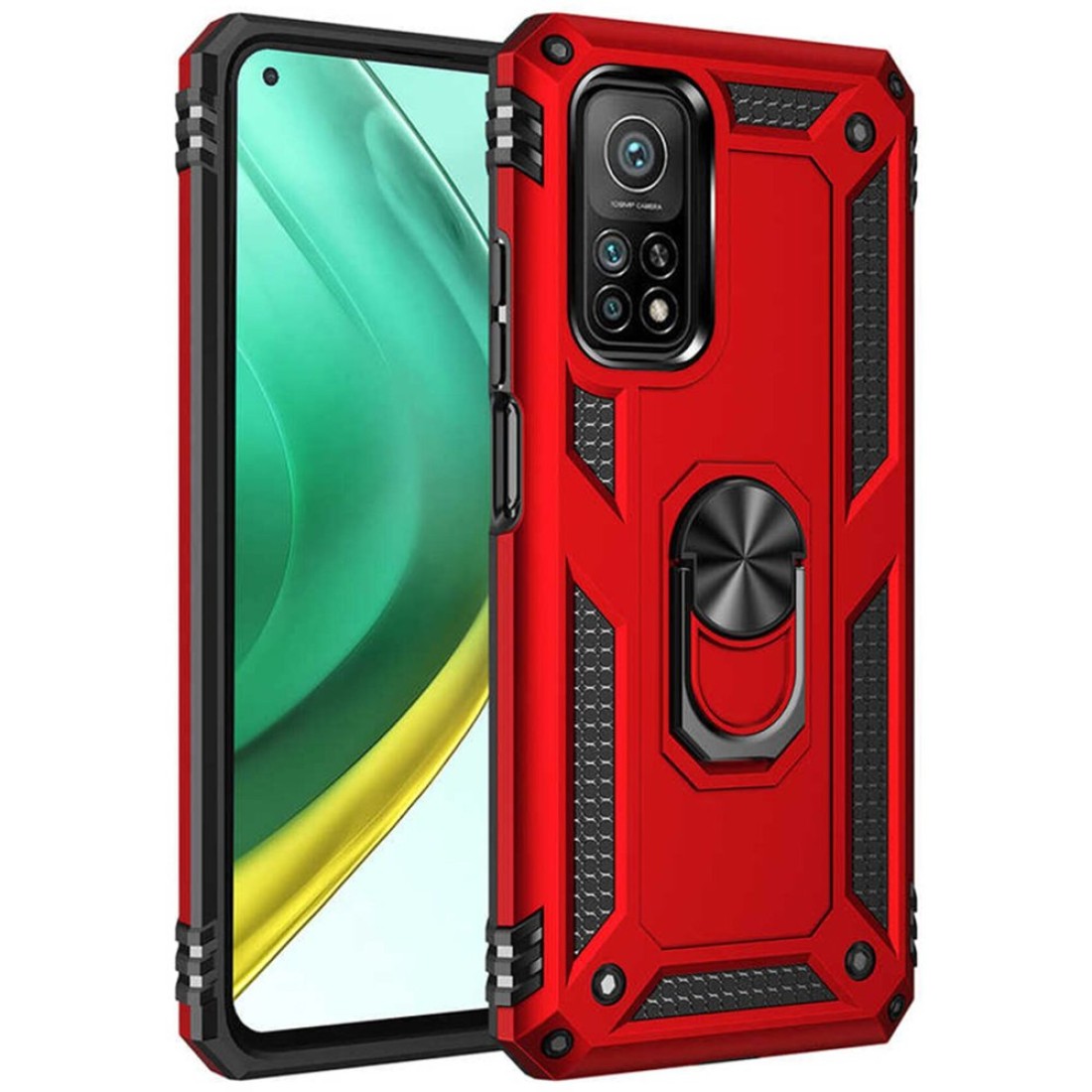  Xiaomi Mi 10T Pro Kılıf Sofya Yüzüklü Silikon Kapak - Kırmızı