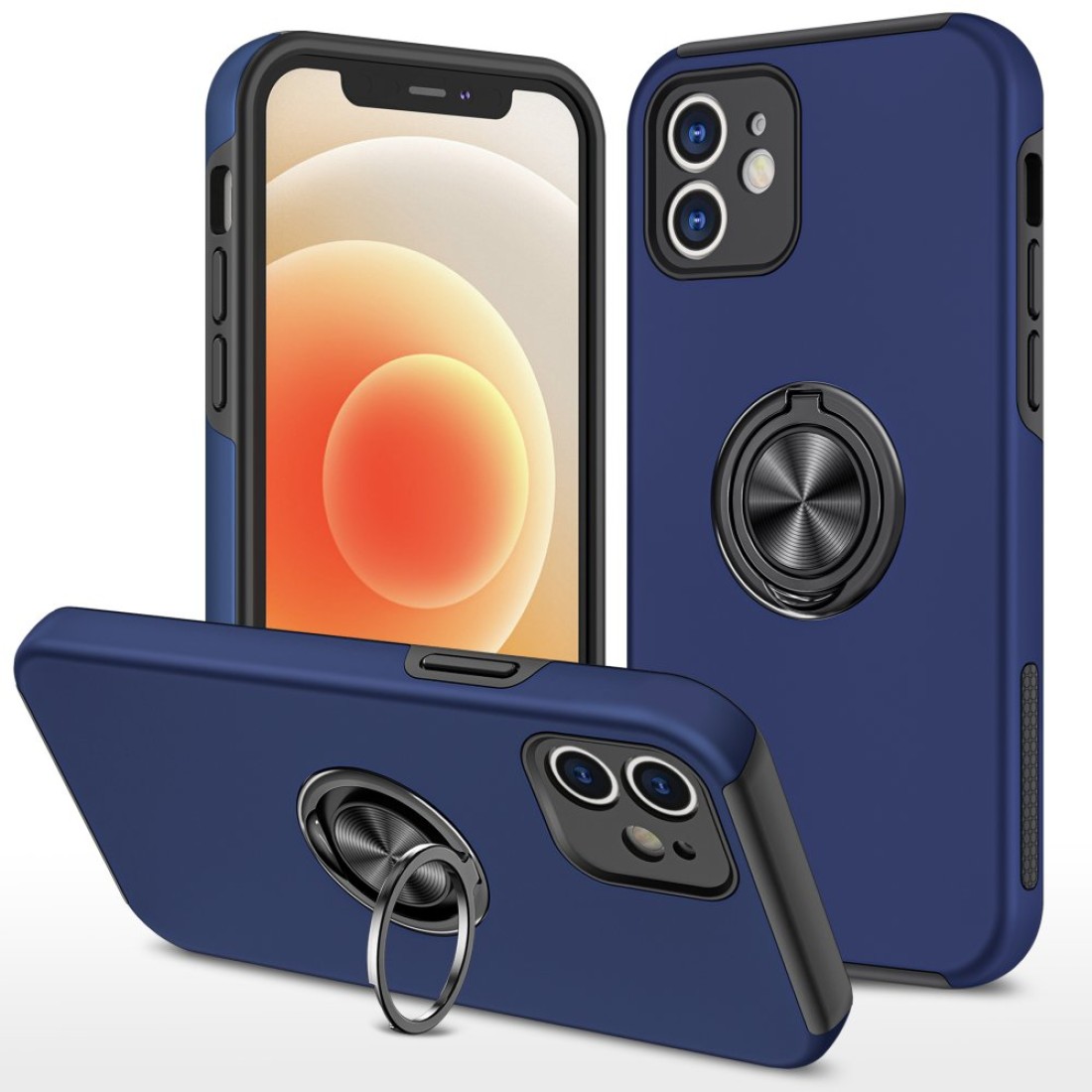  iPhone 12 Kılıf Elit Yüzüklü Kapak - Lacivert