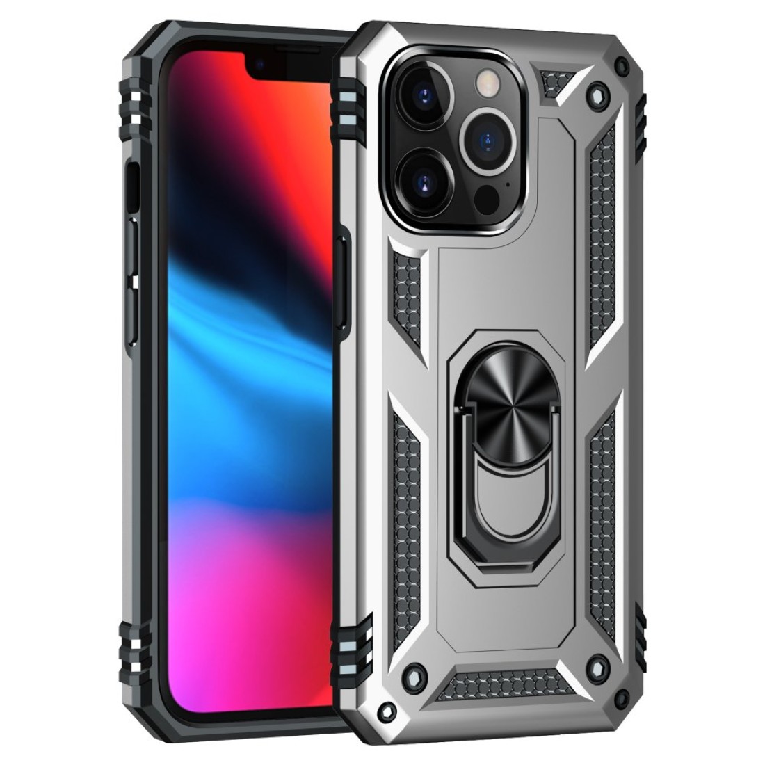  iPhone 13 Pro Max Kılıf Sofya Yüzüklü Silikon Kapak - Gümüş