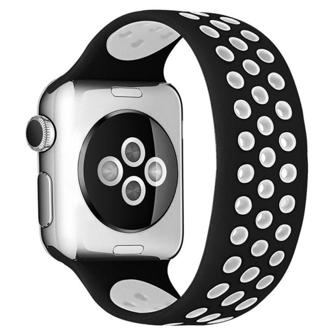  Apple Watch 38mm Ayarlı Delikli Silikon Kordon - Siyah-Beyaz