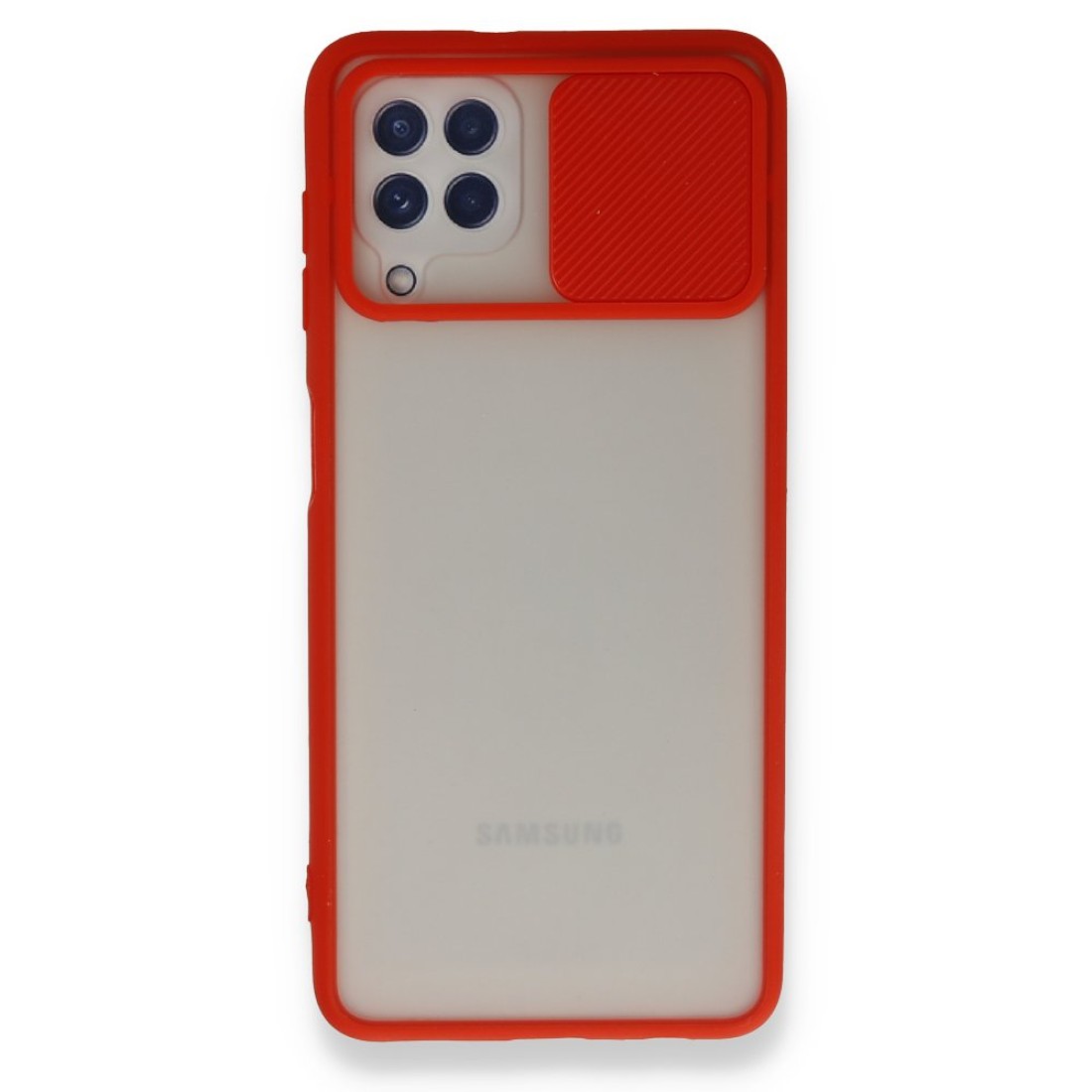  Samsung Galaxy M32 Kılıf Palm Buzlu Kamera Sürgülü Silikon - Kırmızı