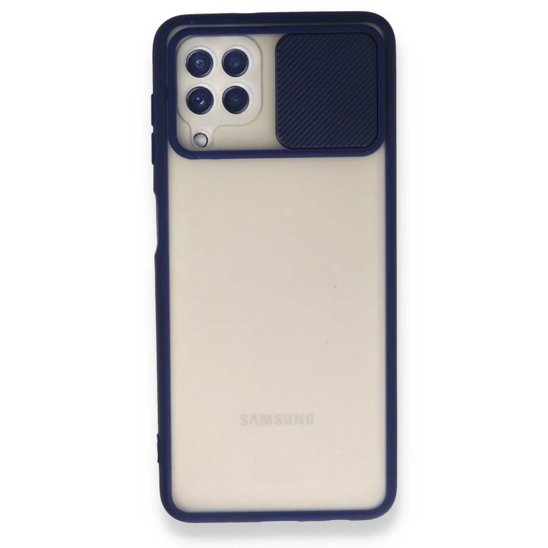  Samsung Galaxy M32 Kılıf Palm Buzlu Kamera Sürgülü Silikon - Lacivert