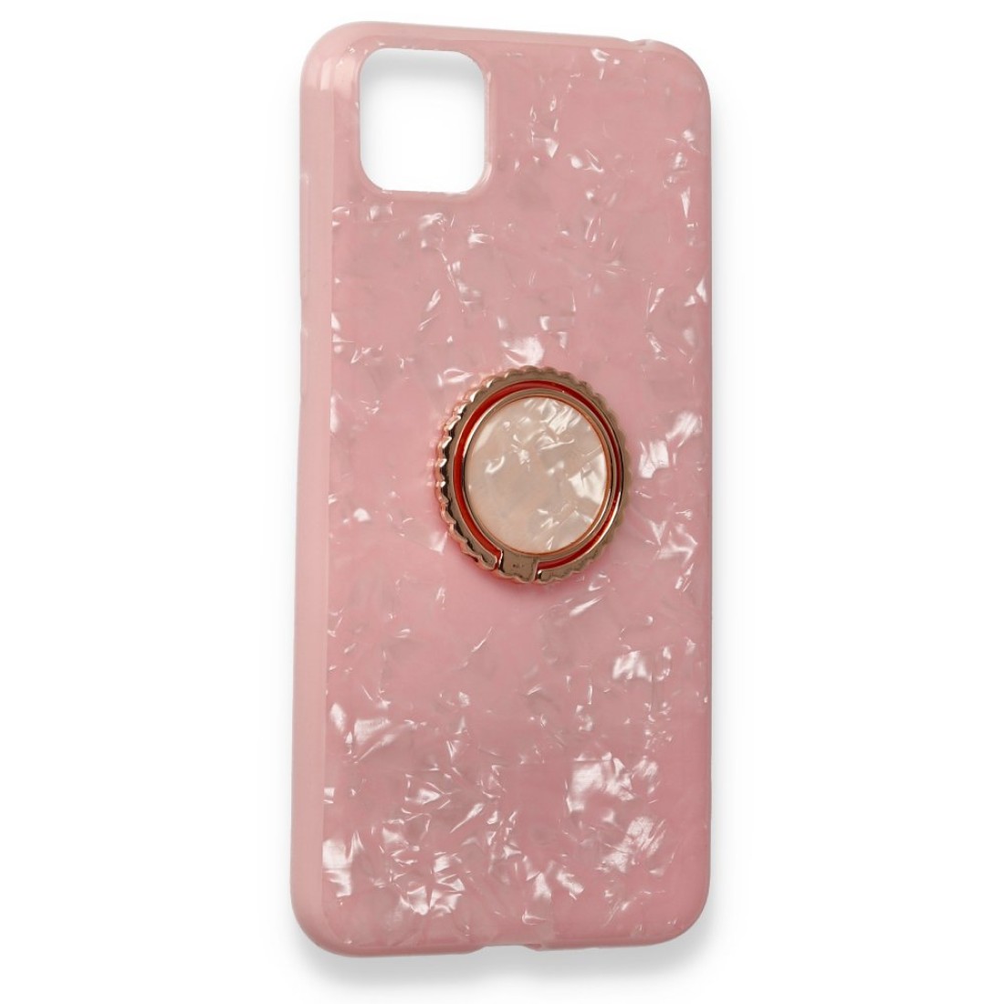  Huawei Y5P Kılıf Marble Yüzüklü Silikon - Pembe