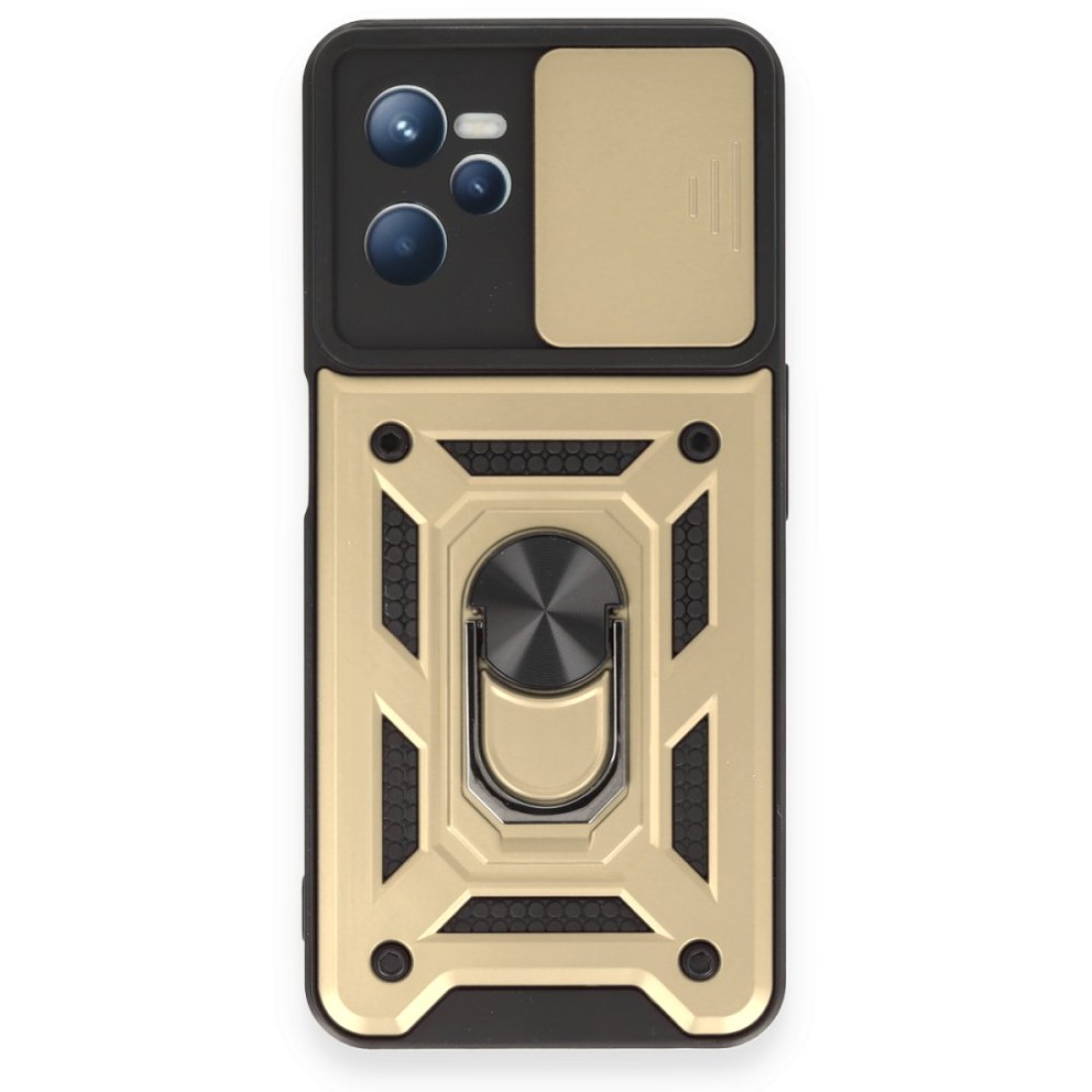  Realme C35 Kılıf Pars Lens Yüzüklü Silikon - Gold