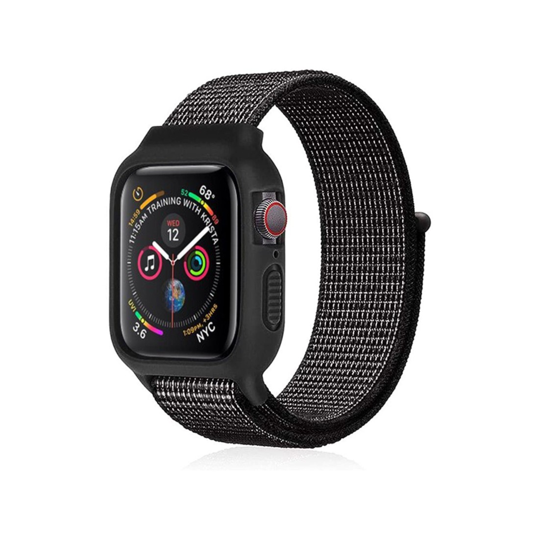  Apple Watch 38mm Hasırlı Cırtcırtlı Kasalı Kordon - Benekli Siyah