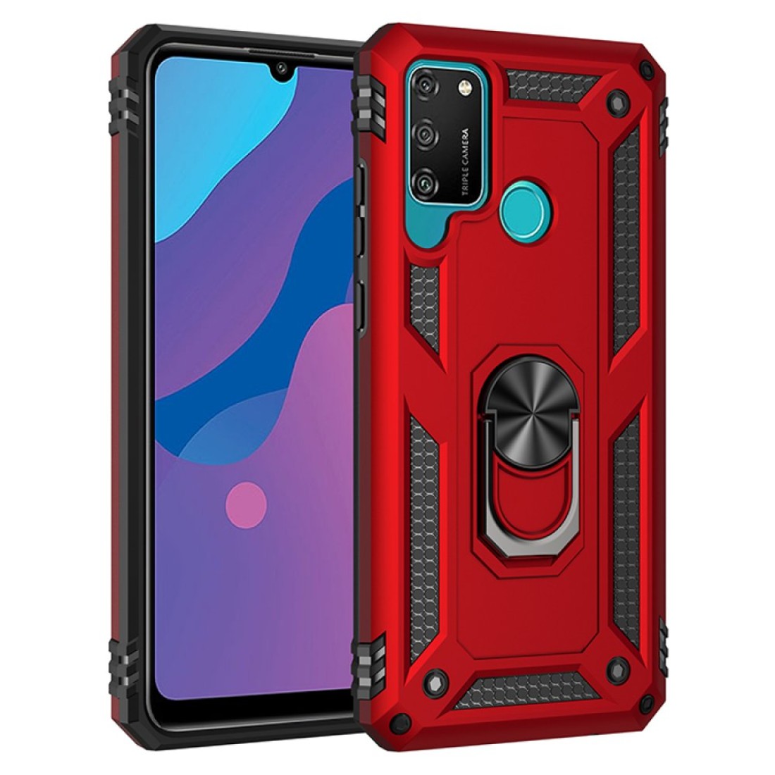  Huawei Y6P Kılıf Sofya Yüzüklü Silikon Kapak - Kırmızı