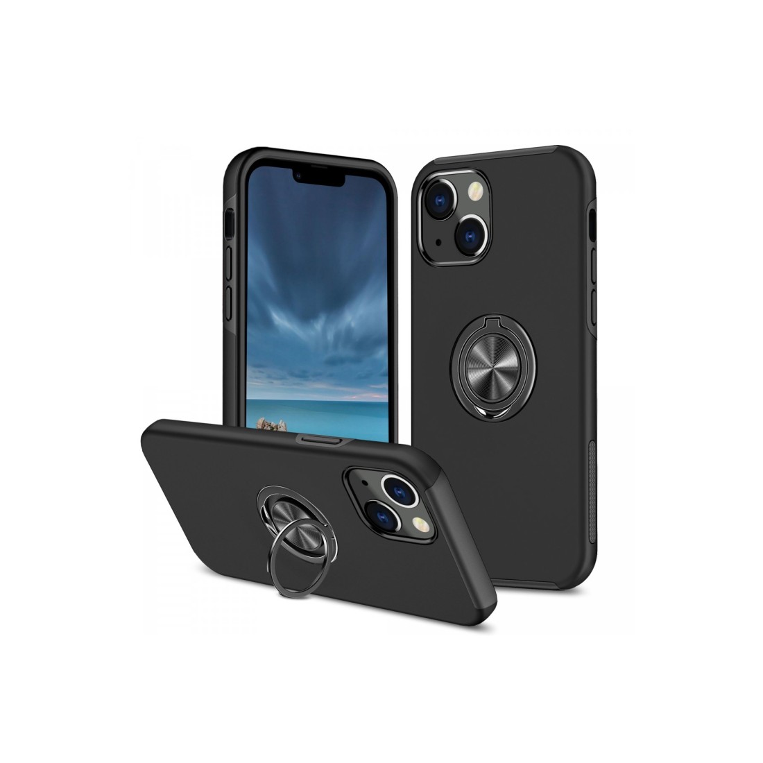 iPhone 13 Kılıf Elit Yüzüklü Kapak - Siyah iPhone 13 Kılıf Elit Yüzüklü Kapak - Siyah
