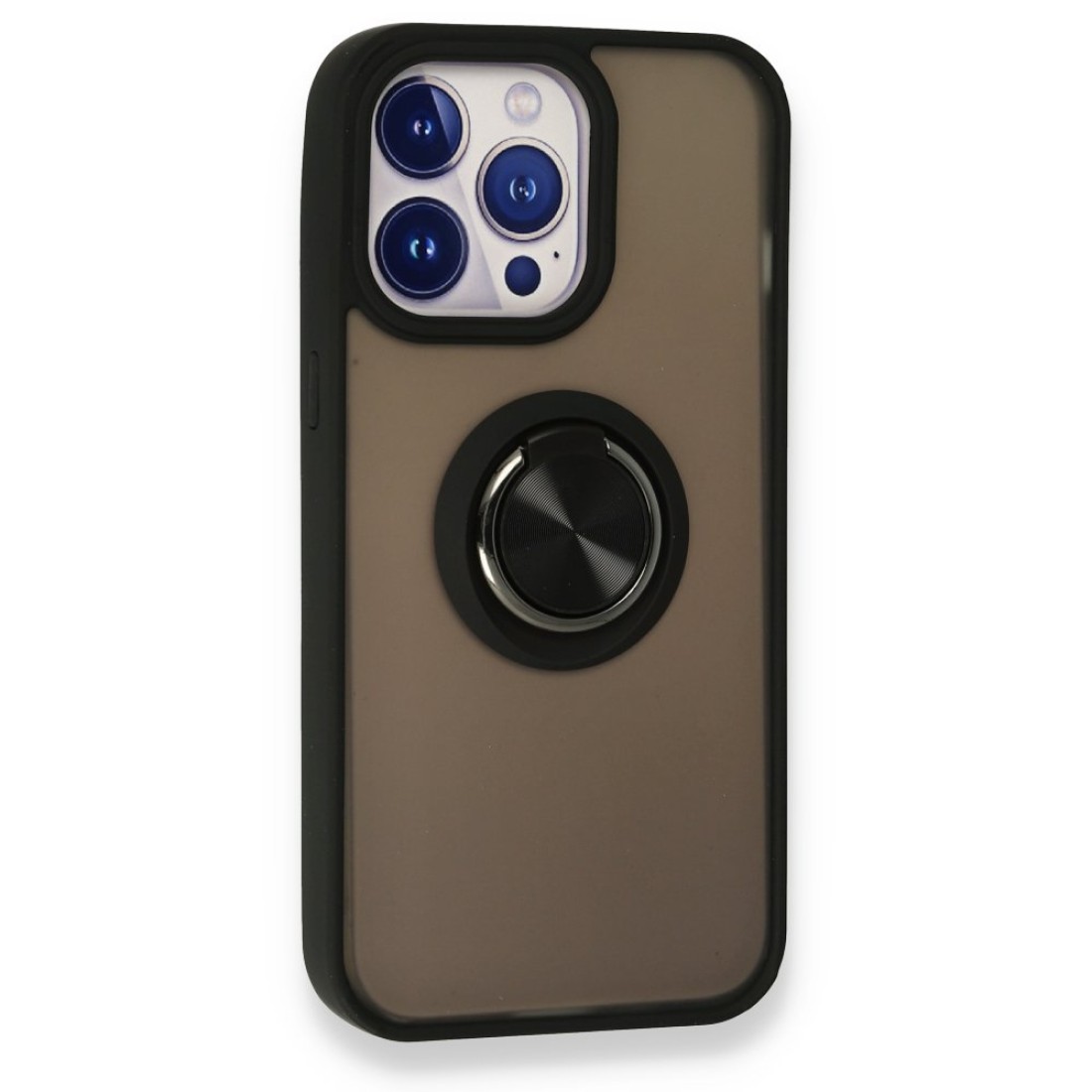  iPhone 13 Pro Max Kılıf Montreal Yüzüklü Silikon Kapak - Siyah
