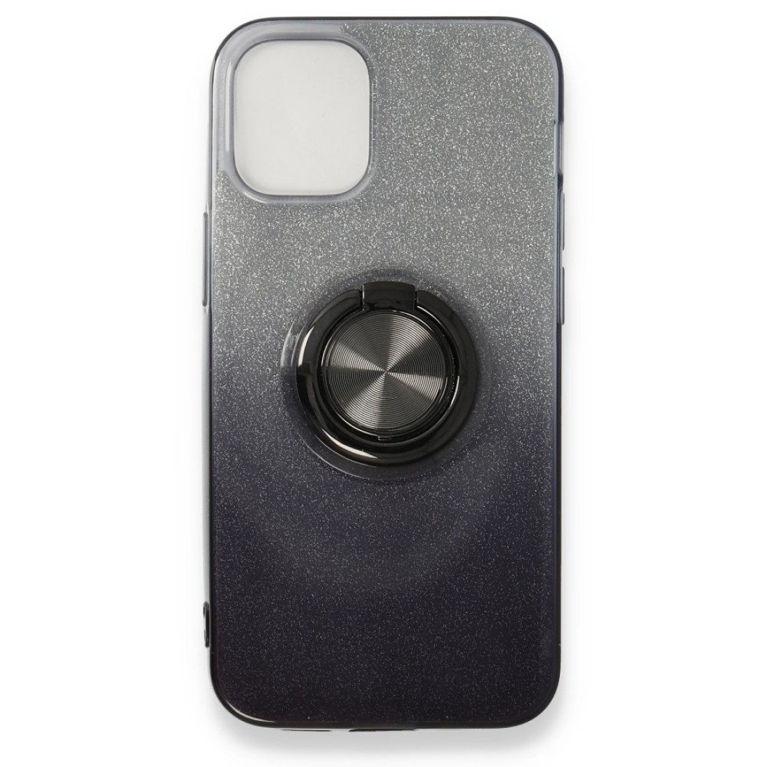  iPhone 12 Mini Kılıf Simli Yüzüklü Silikon - Siyah