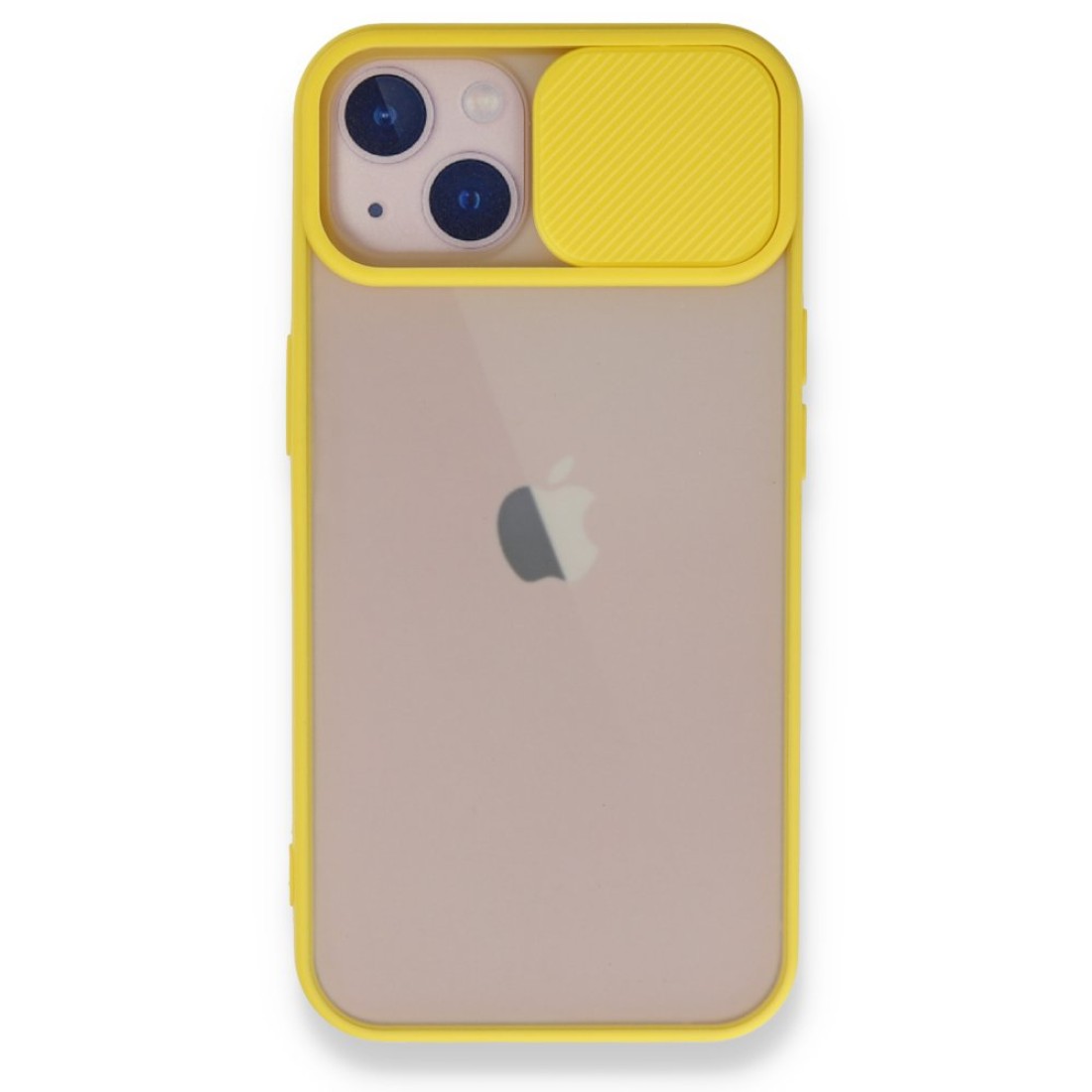  iPhone 13 Kılıf Palm Buzlu Kamera Sürgülü Silikon - Sarı