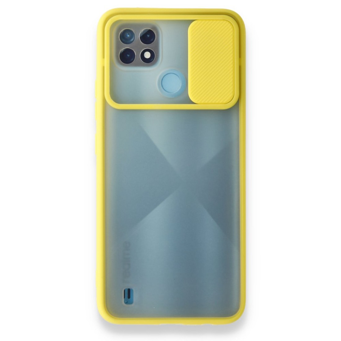  Realme C21 Kılıf Palm Buzlu Kamera Sürgülü Silikon - Sarı