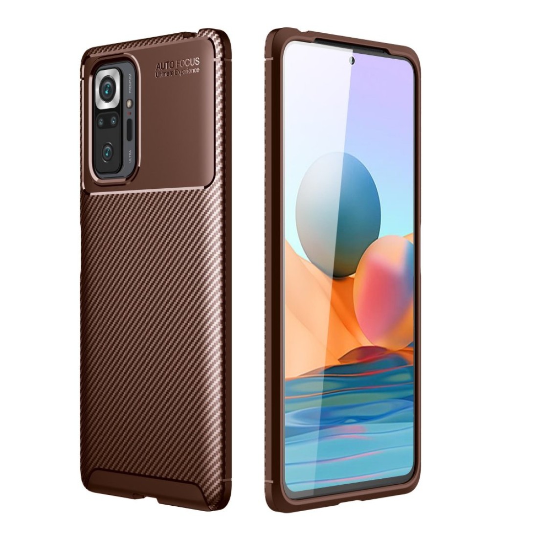  Xiaomi Redmi Note 10 Pro Kılıf Auto Focus Karbon Kapak - Kahverengi