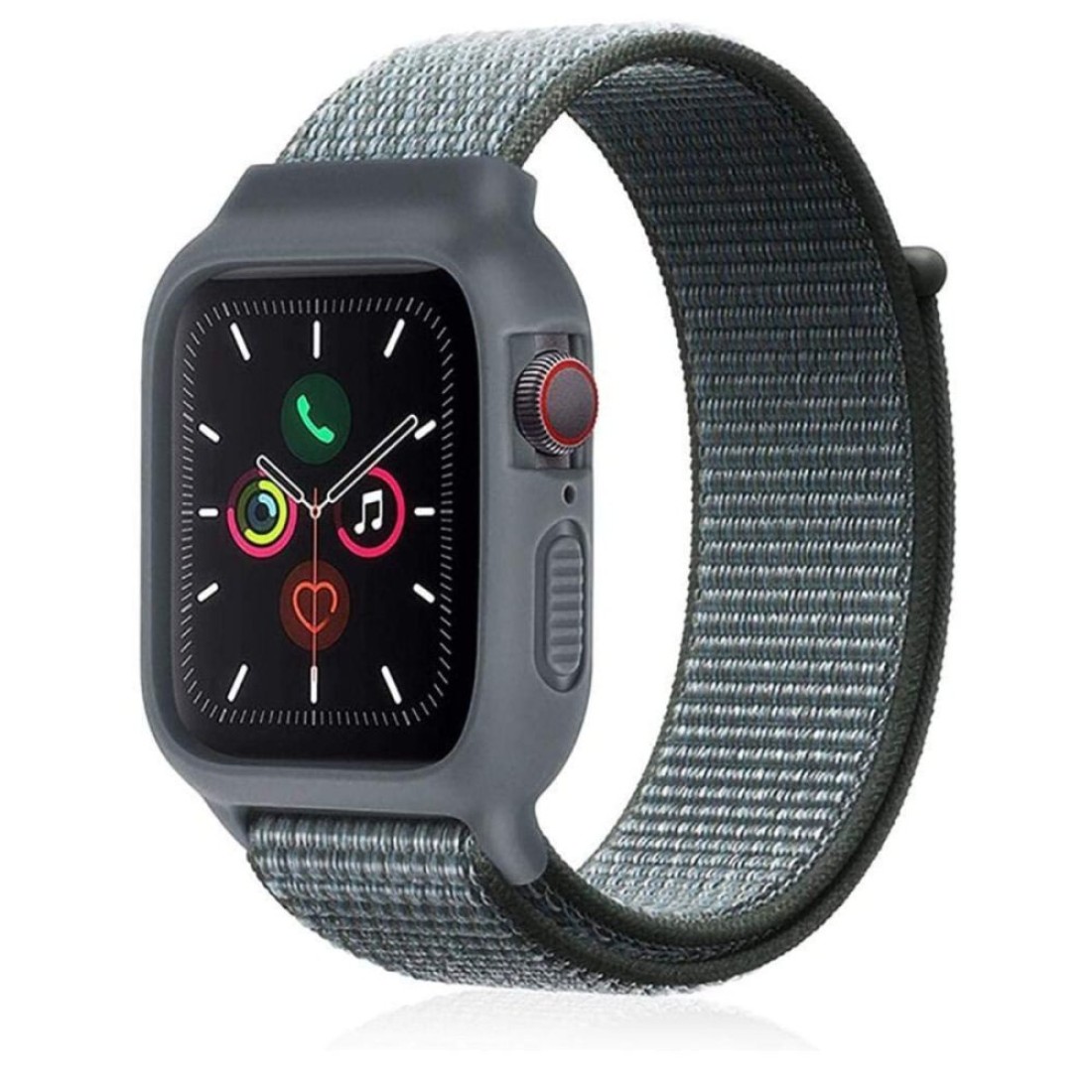  Apple Watch 38mm Hasırlı Cırtcırtlı Kasalı Kordon - Gri-Turkuaz