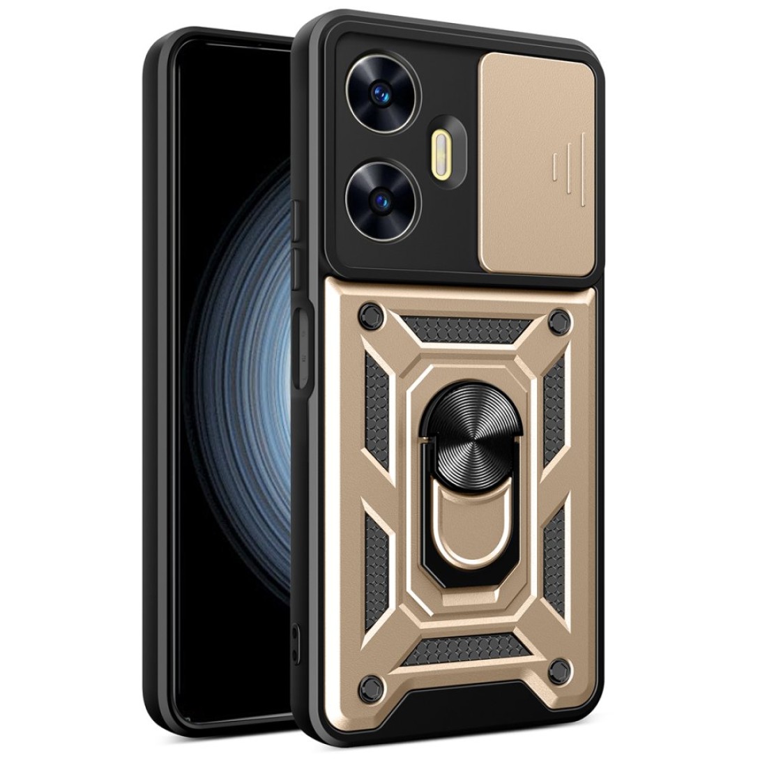 Realme C55 Kılıf Pars Lens Yüzüklü Silikon - Gold