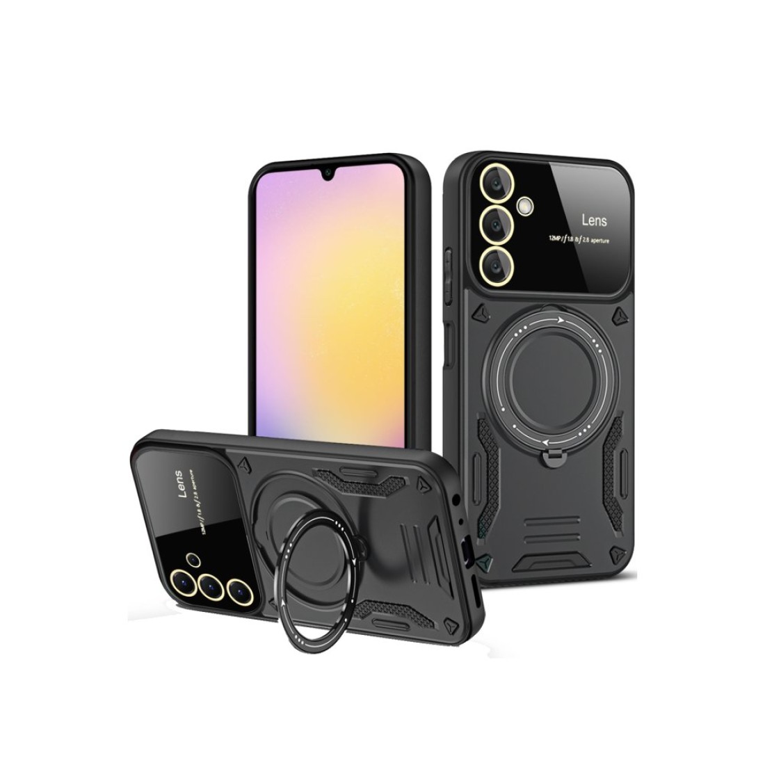  Samsung Galaxy A15 4G Kılıf Joy Lens Standlı Kapak - Siyah