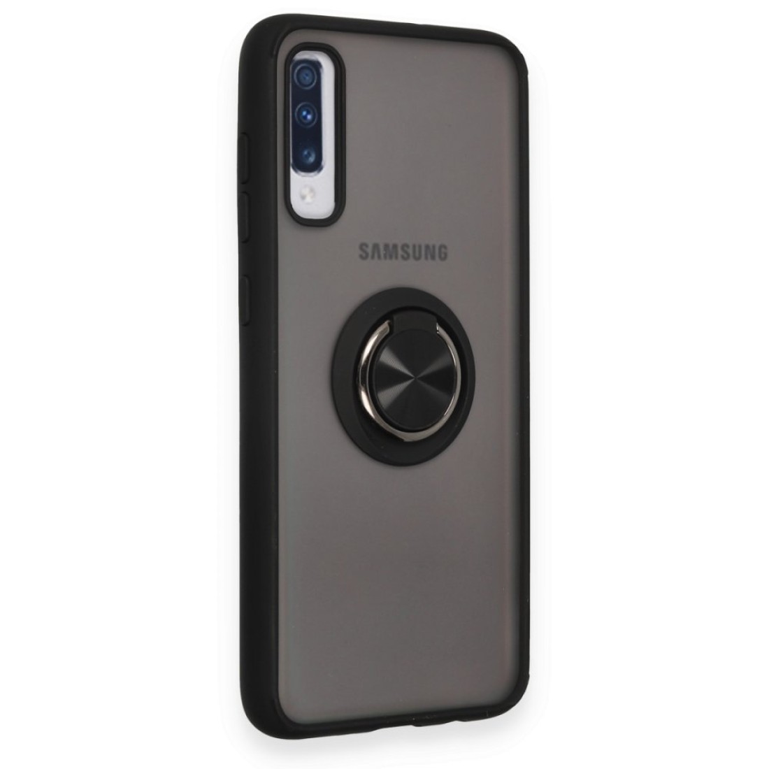  Samsung Galaxy A70 Kılıf Montreal Yüzüklü Silikon Kapak - Siyah