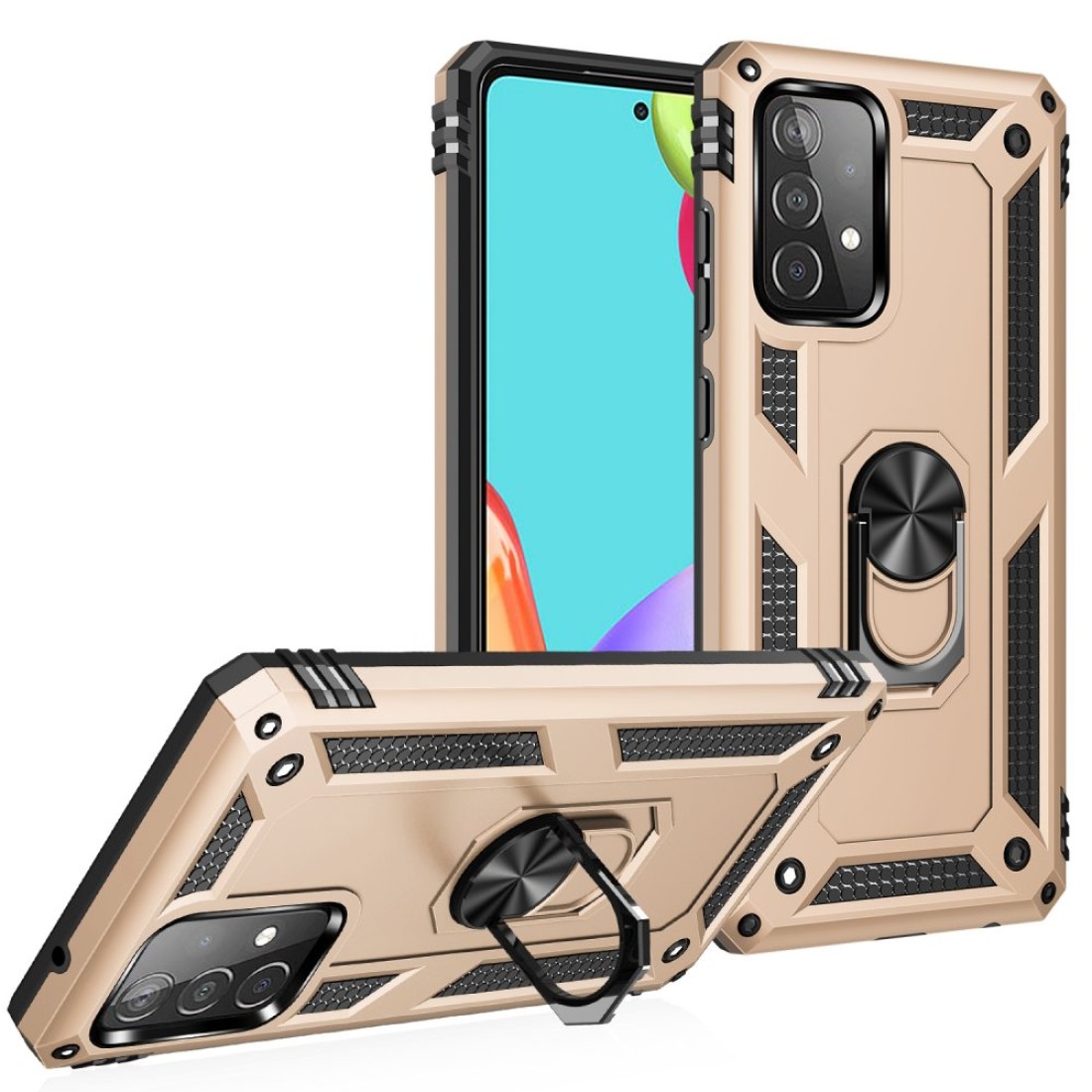  Samsung Galaxy A52 Kılıf Sofya Yüzüklü Silikon Kapak - Gold