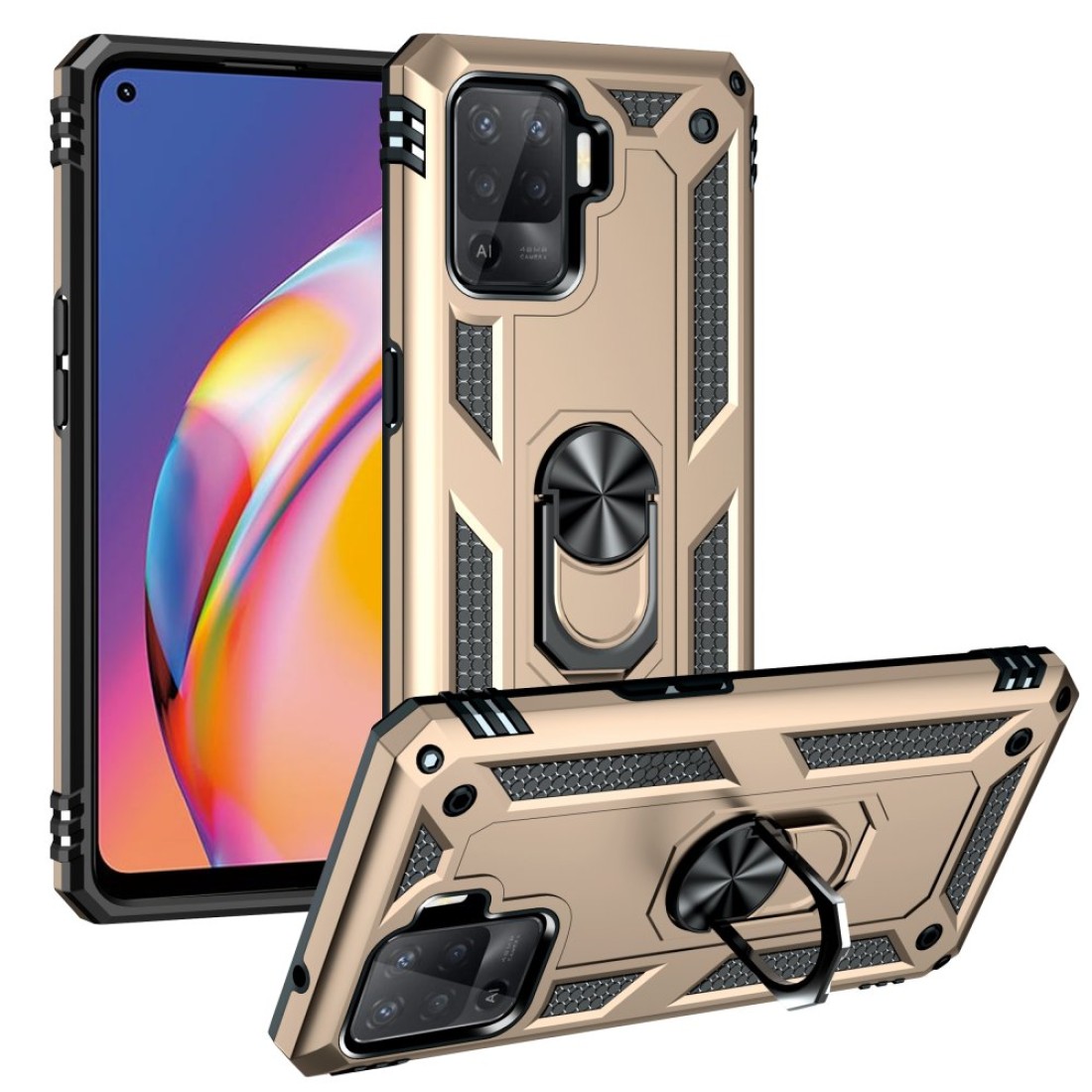 Oppo Reno 5 Lite Kılıf Sofya Yüzüklü Silikon Kapak - Gold Oppo Reno 5 Lite Kılıf Sofya Yüzüklü Silikon Kapak - Gold