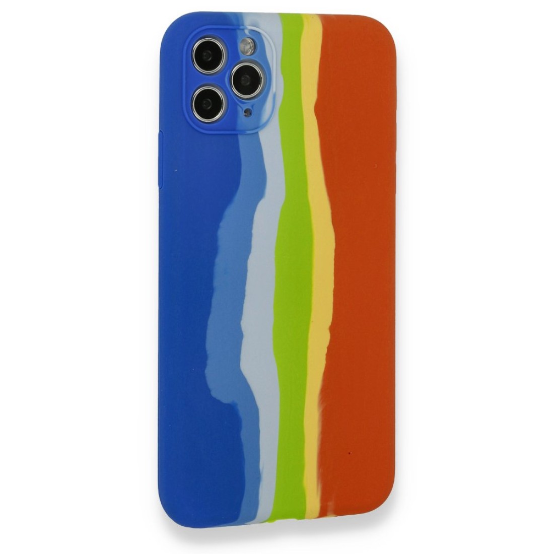  iPhone 11 Pro Kılıf Ebruli Lansman Silikon - Mavi-Turuncu