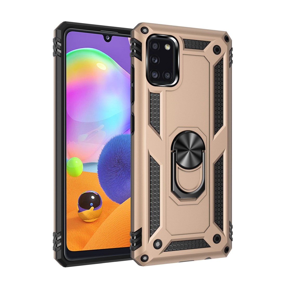  Samsung Galaxy A31 Kılıf Sofya Yüzüklü Silikon Kapak - Gold
