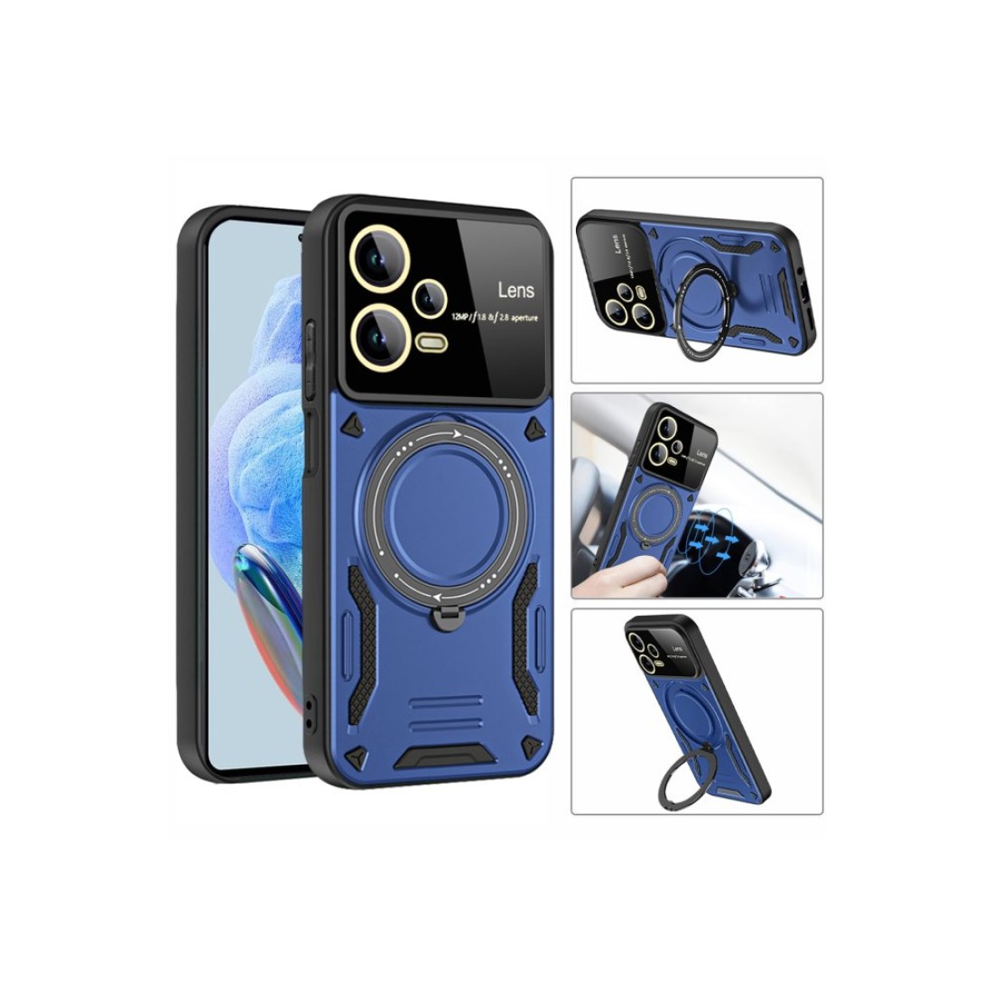  Xiaomi Redmi Note 12 Pro 5G Kılıf Joy Lens Standlı Kapak - Koyu Yeşil