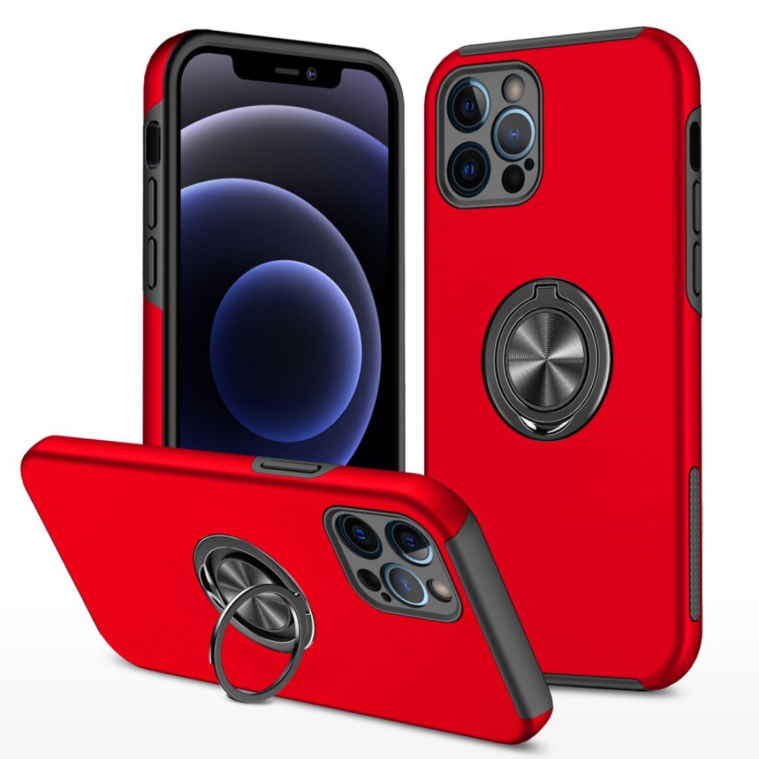 iPhone 12 Pro Kılıf Elit Yüzüklü Kapak - Kırmızı
