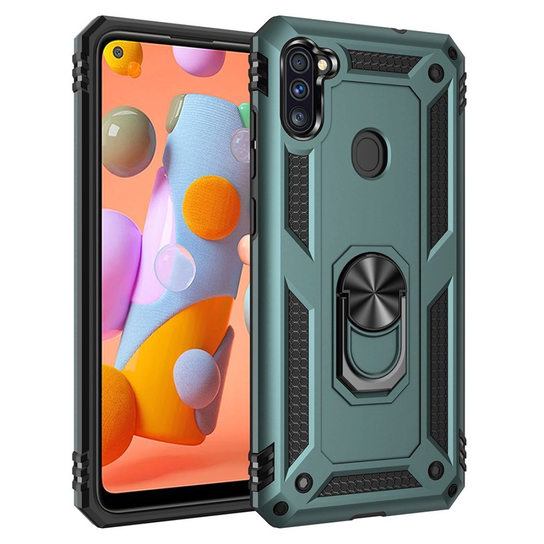  Samsung Galaxy M11 Kılıf Sofya Yüzüklü Silikon Kapak - Yeşil