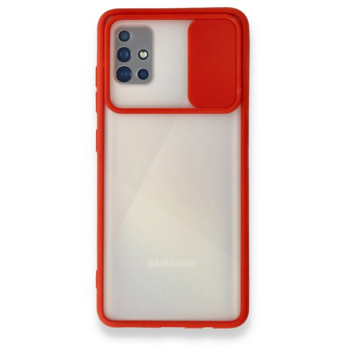  Samsung Galaxy A71 Kılıf Palm Buzlu Kamera Sürgülü Silikon - Kırmızı