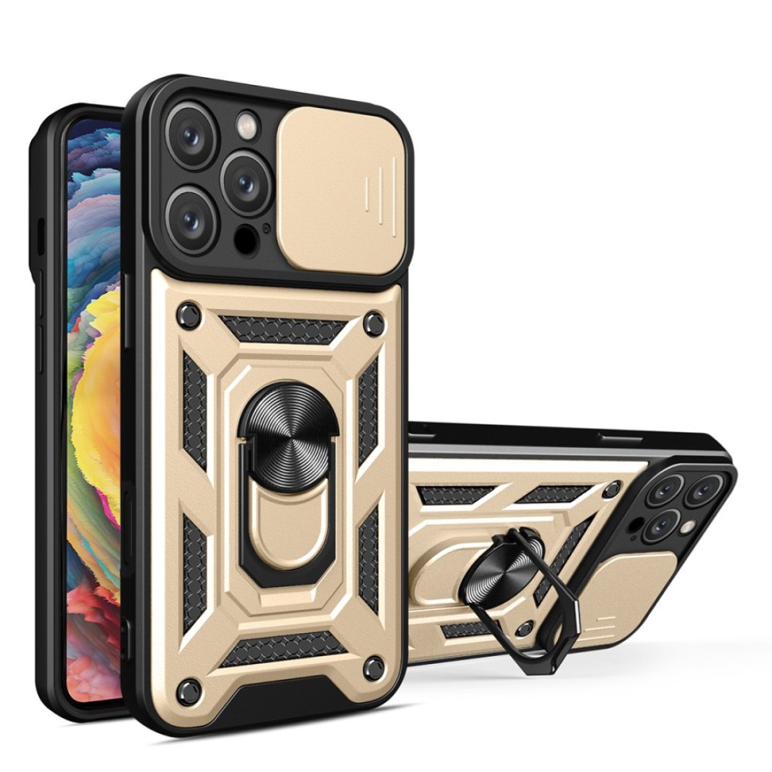  iPhone 16 Pro Kılıf Pars Lens Yüzüklü Silikon - Gold