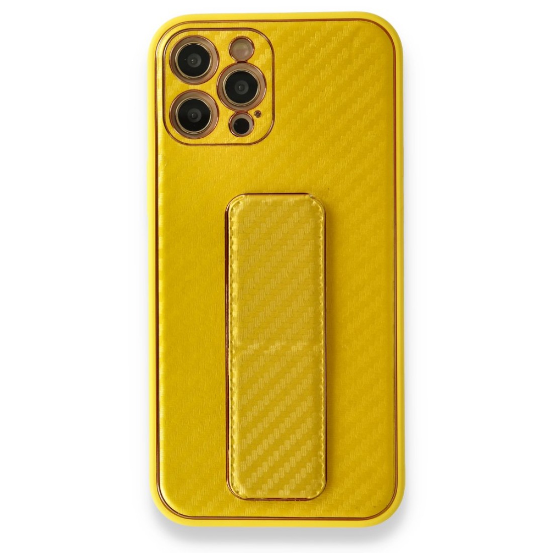  iPhone 12 Pro Kılıf Coco Karbon Standlı Kapak - Sarı