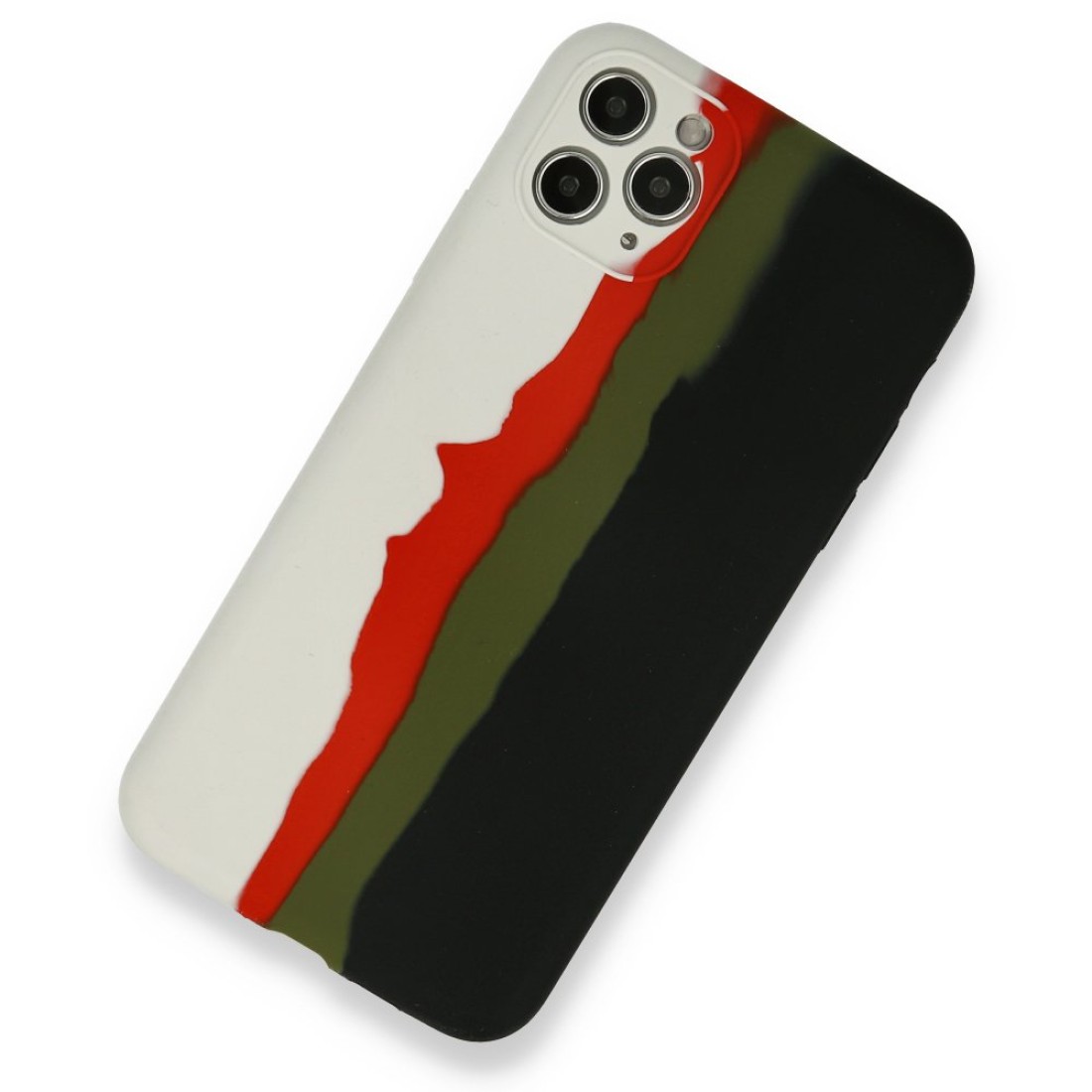  iPhone 11 Pro Kılıf Ebruli Lansman Silikon - Beyaz-Siyah